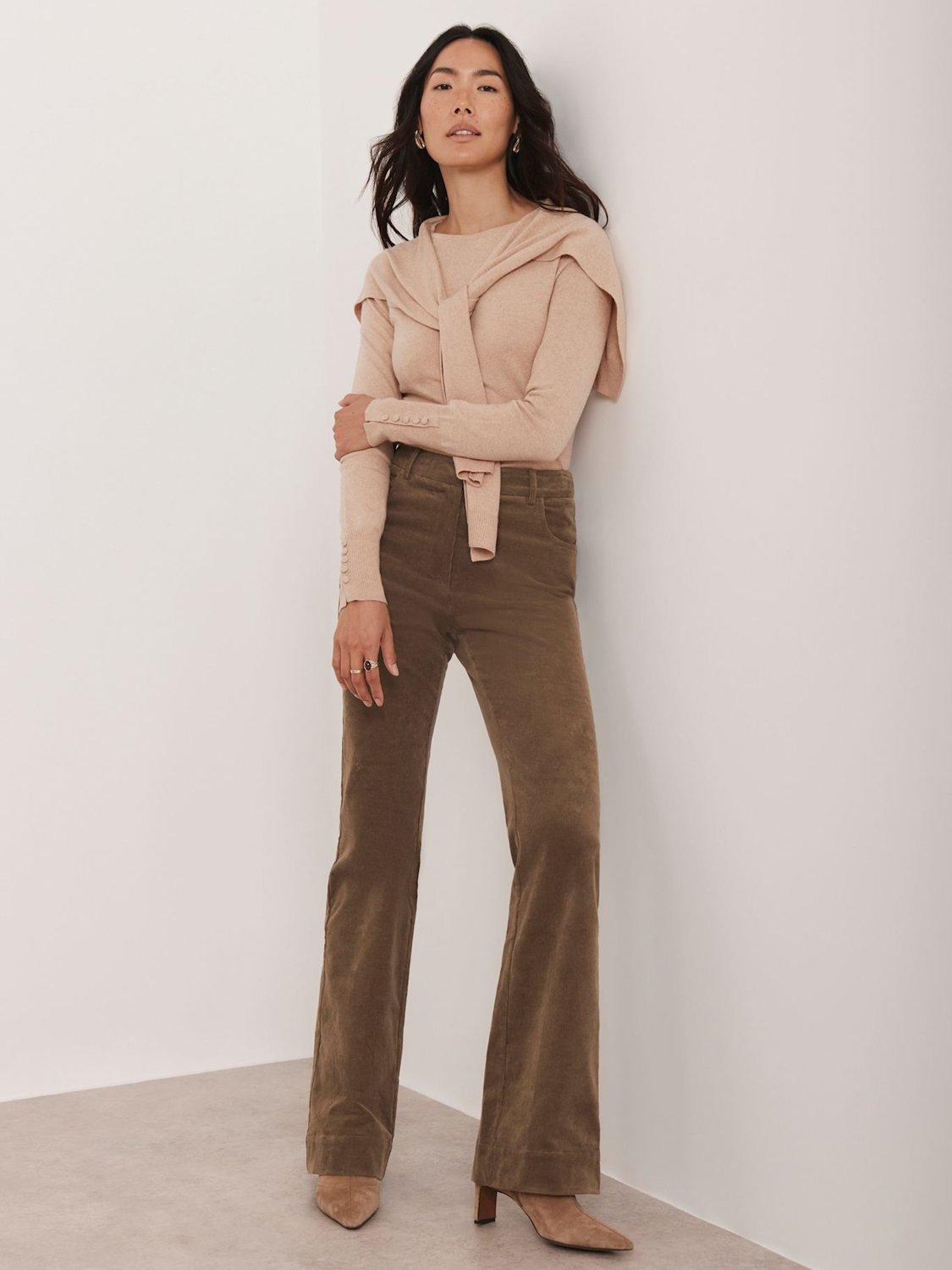 Product image 1 of 8, which shows Mint Velvet Flared Corduroy Trousers, Brown Multi Brown, 12R