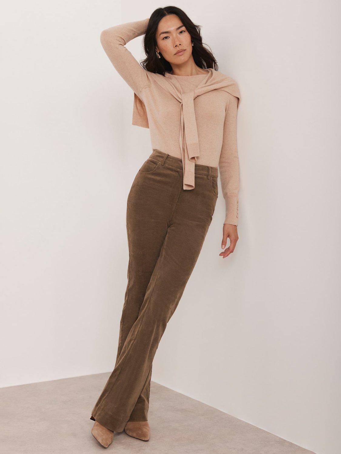 Product image 2 of 8, which shows Mint Velvet Flared Corduroy Trousers, Brown Multi Brown, 12R