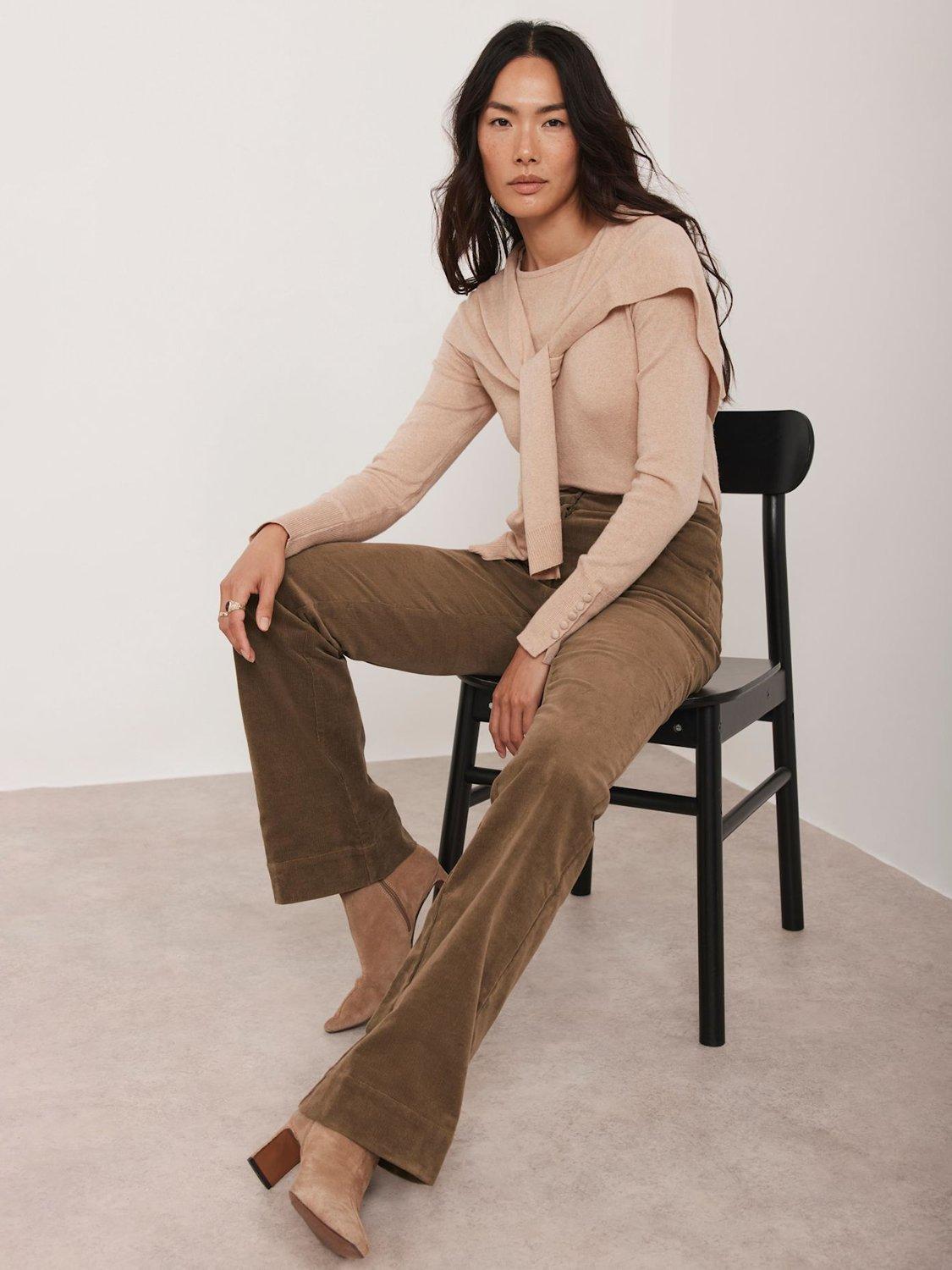 Product image 3 of 8, which shows Mint Velvet Flared Corduroy Trousers, Brown Multi Brown, 12R