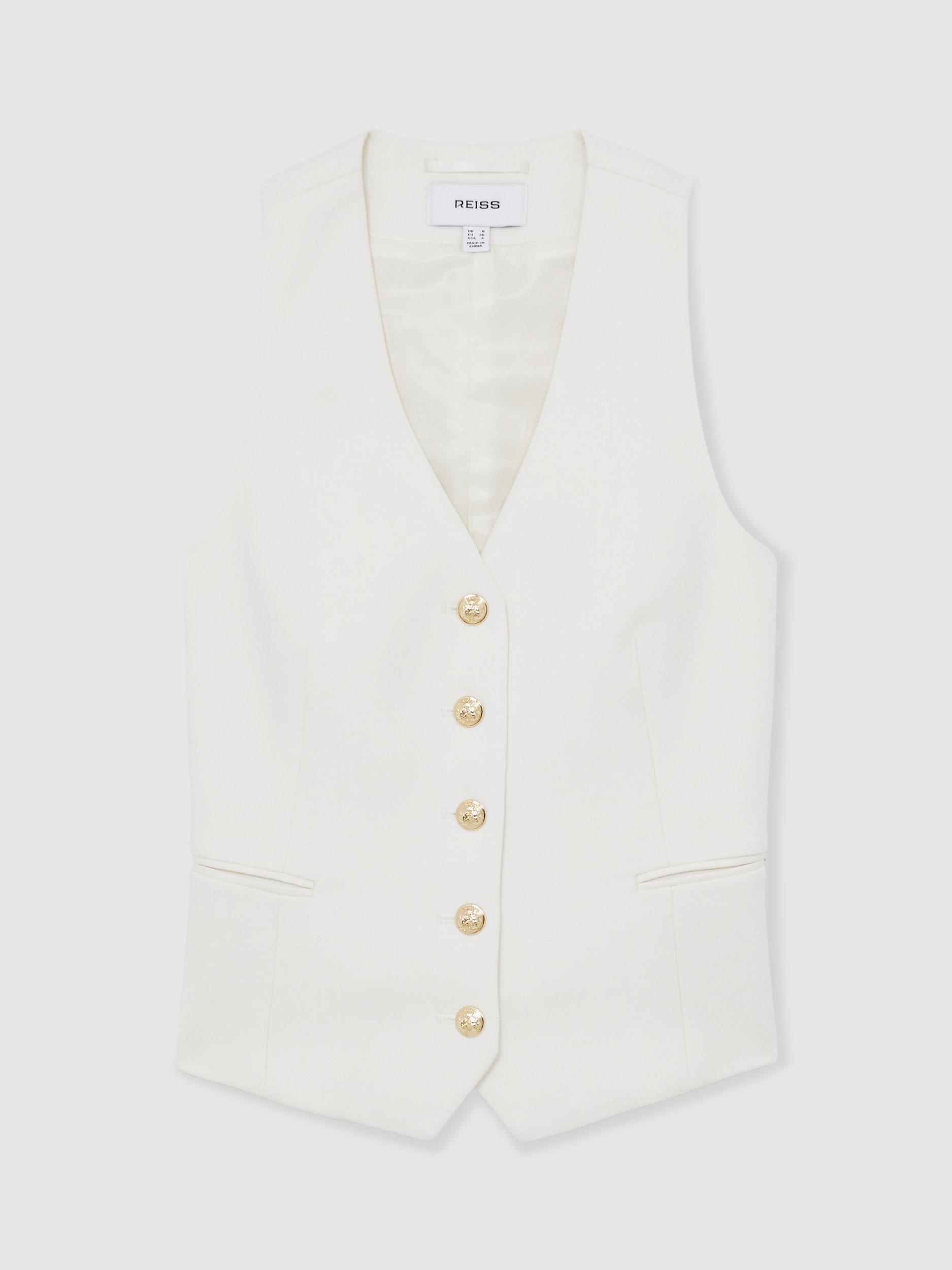 Product image 3 of 5, which shows Reiss Lily Tailored Waistcoat, White, 6