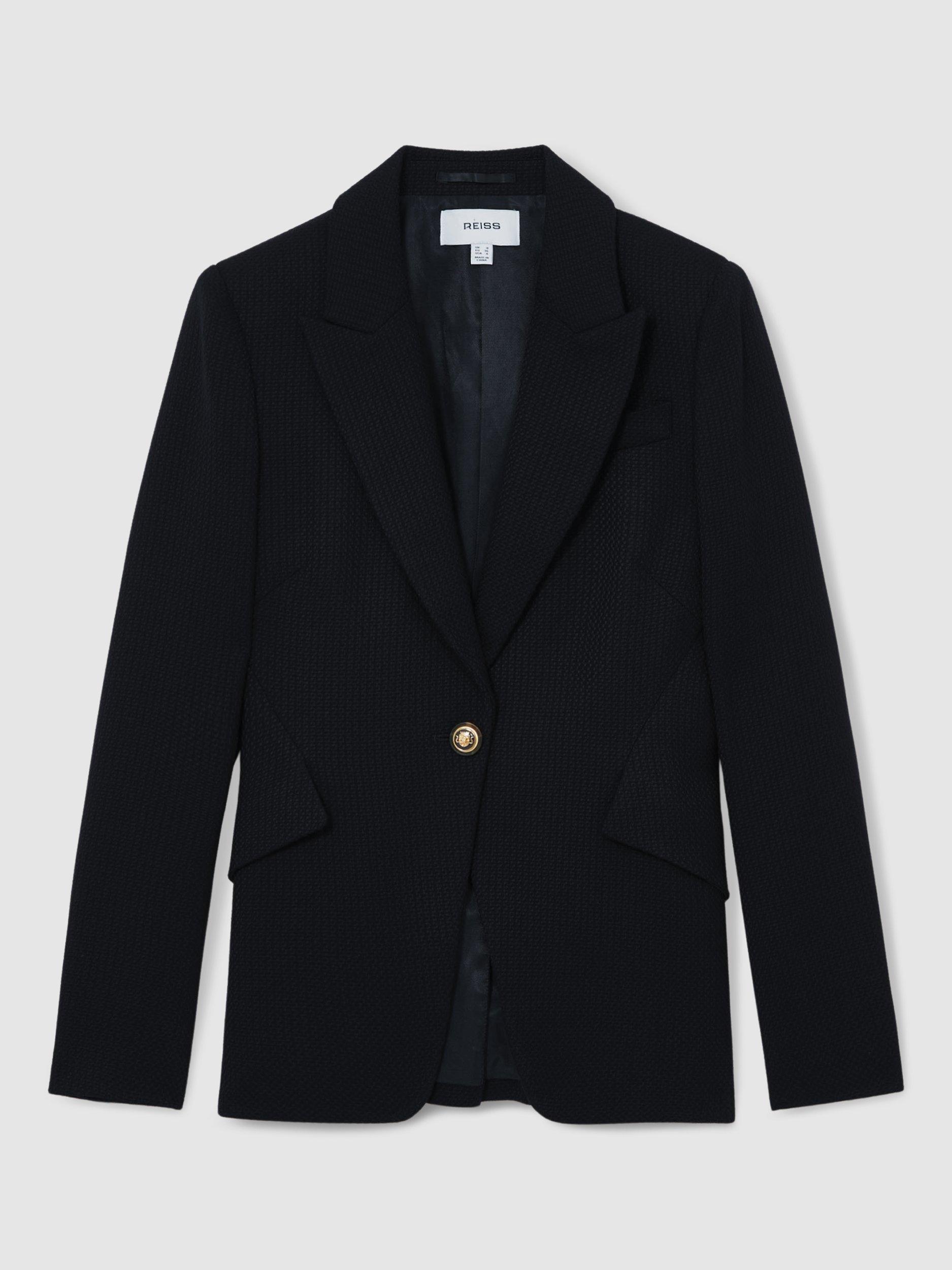 Product image 3 of 5, which shows Reiss Wynn Wool Blend Jacket, Navy, 6