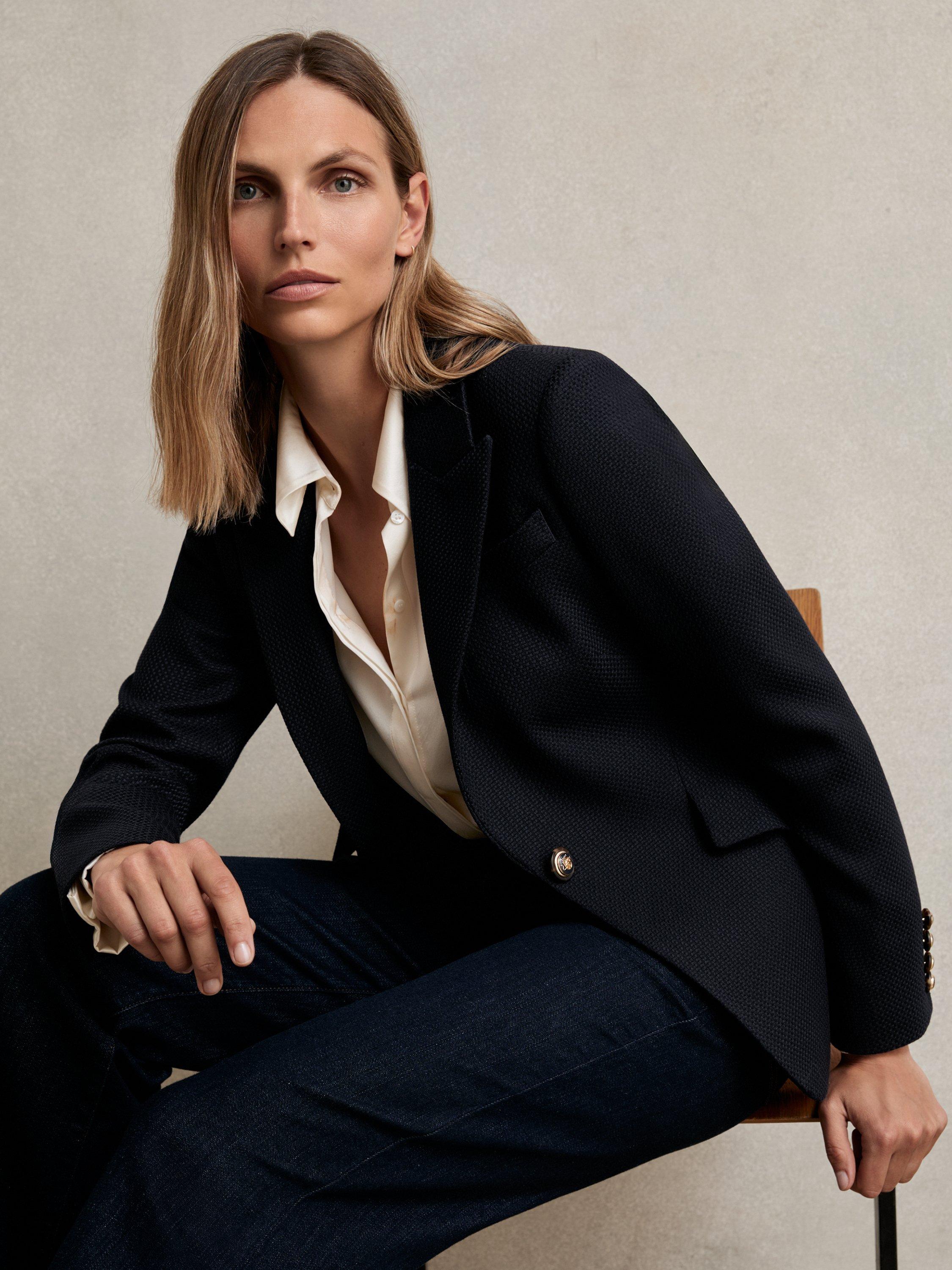 Product image 4 of 5, which shows Reiss Wynn Wool Blend Jacket, Navy, 6