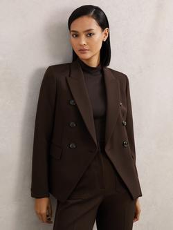 Reiss Priya Twill Double-Breasted Blazer, Chocolate Brown, Chocolate Brown