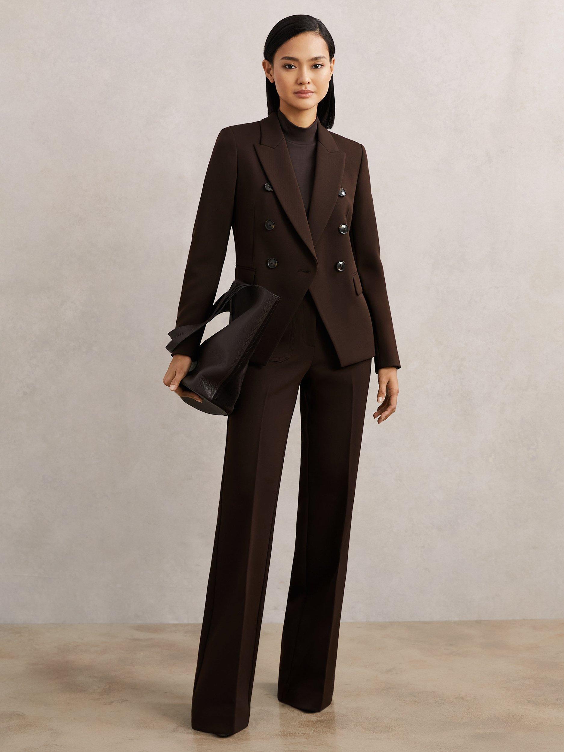 Product image 4 of 5, which shows Reiss Priya Twill Double-Breasted Blazer, Chocolate Brown, 10