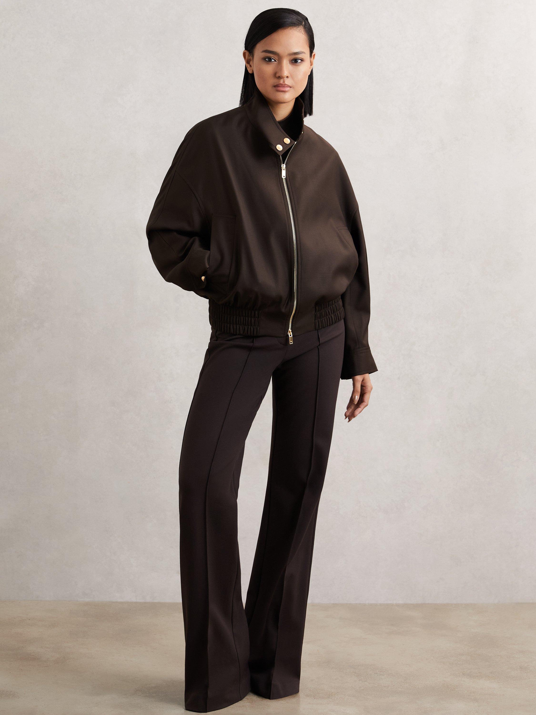 Product image 1 of 5, which shows Reiss Elodie Pure Wool Jacket, Chocolate Brown, S