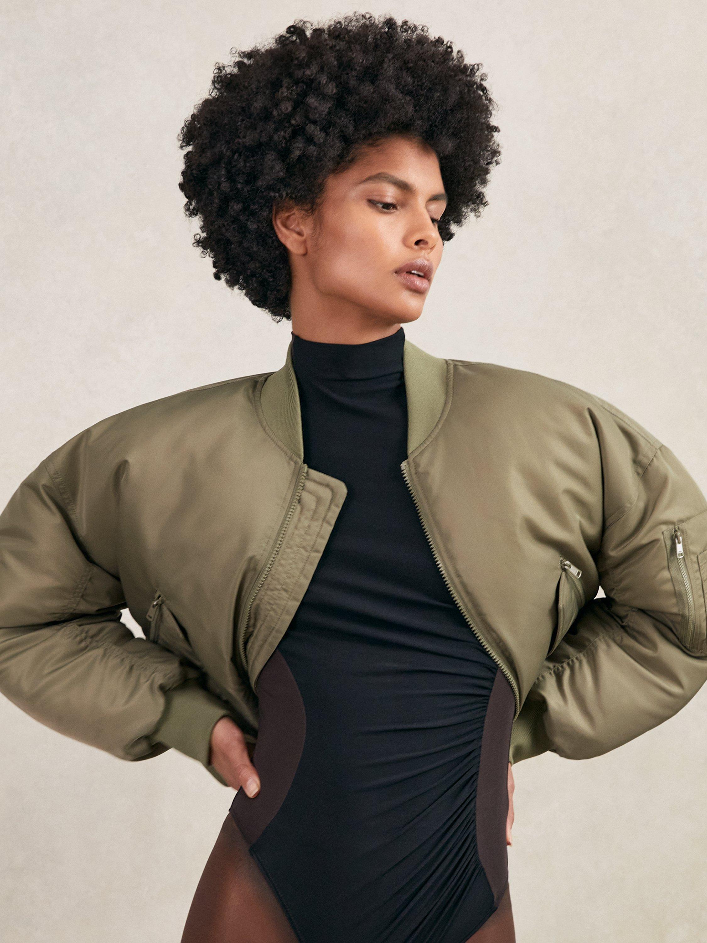 Product image 1 of 5, which shows Reiss Juniper Bomber Jacket, Khaki, 8