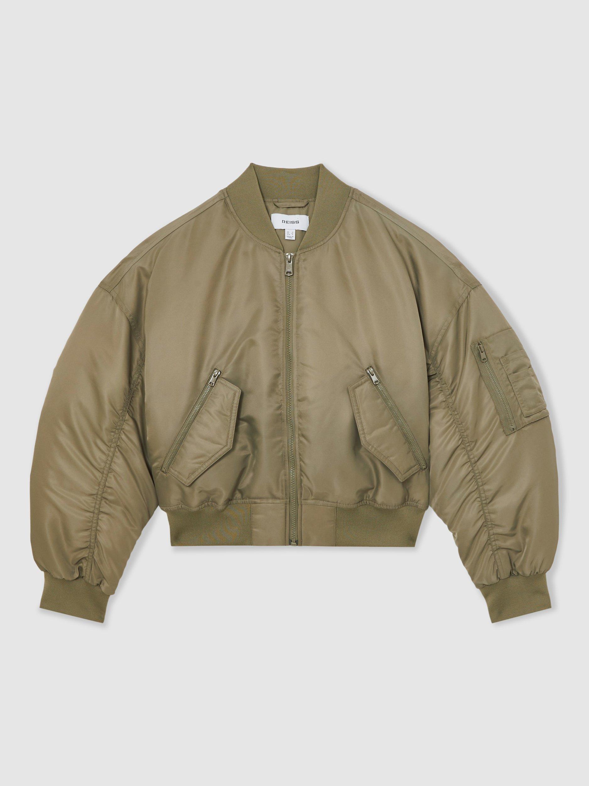 Product image 3 of 5, which shows Reiss Juniper Bomber Jacket, Khaki, 8