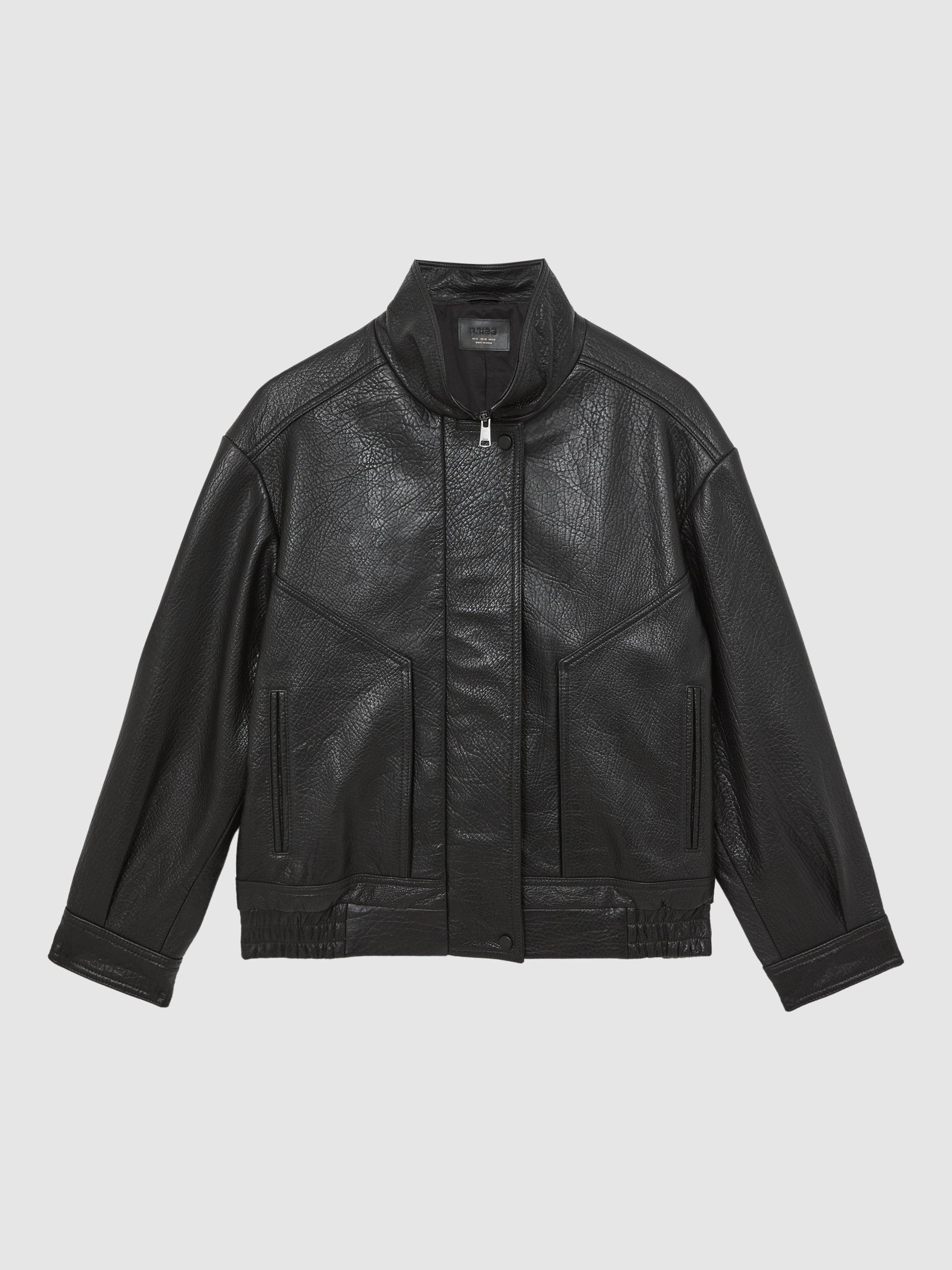 Product image 4 of 5, which shows Reiss Kiara Pure Leather Jacket, Black, 6