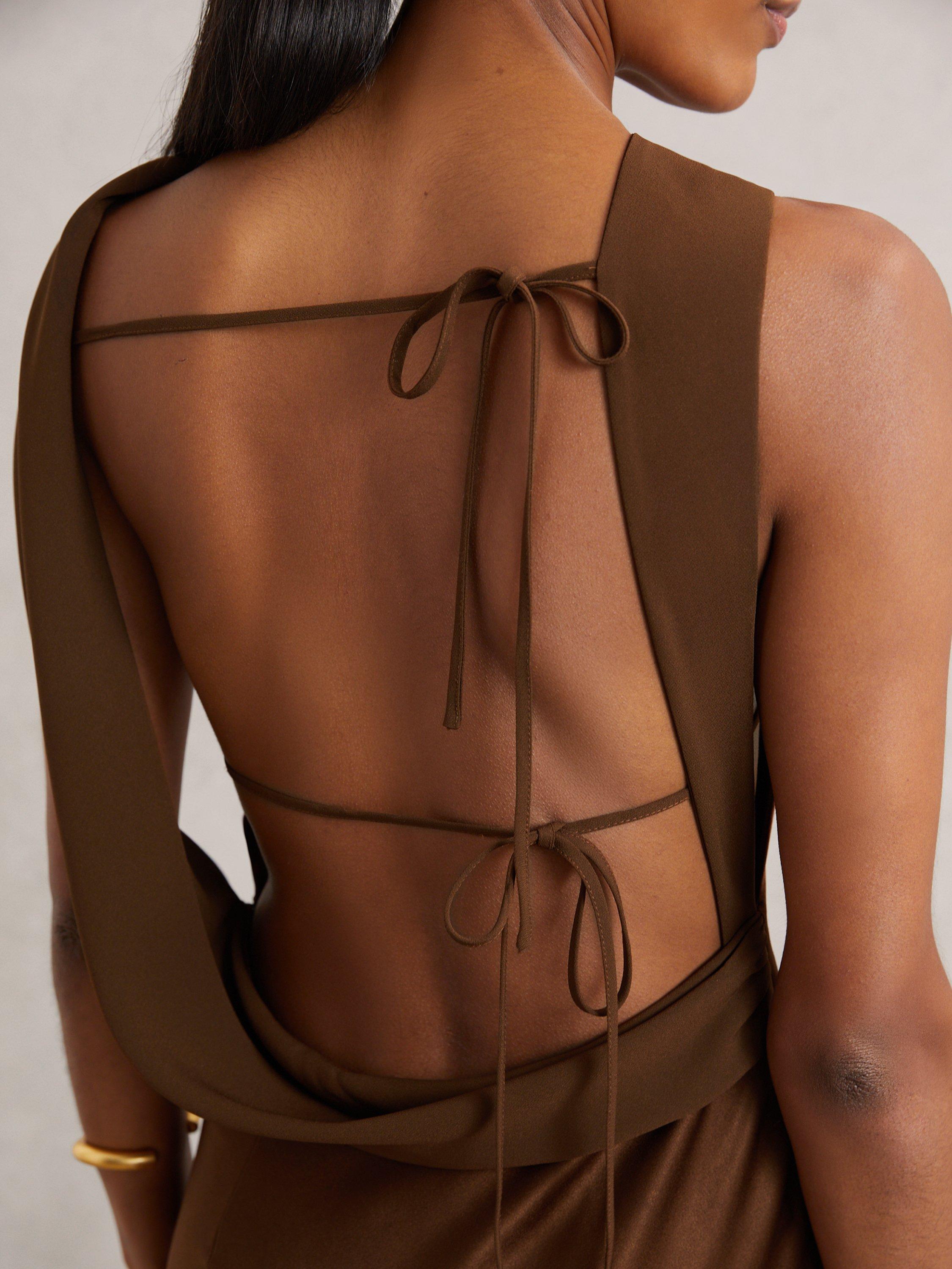 Product image 2 of 5, which shows Reiss Alula Tie Back Maxi Dress, Bronze, 10