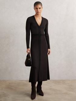 Reiss Laura Ribbed Midi Dress, Dark Brown, Dark Brown