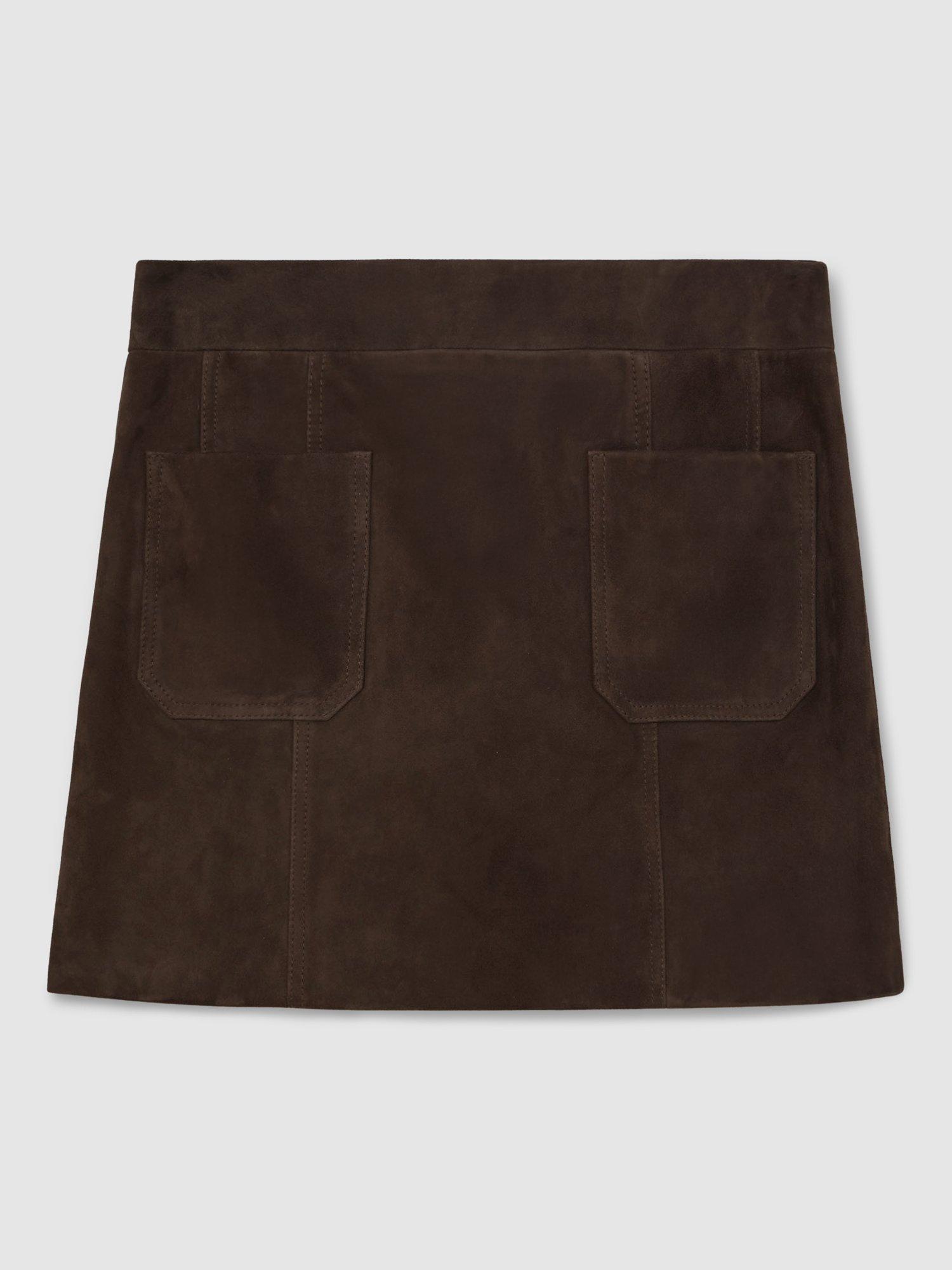 Product image 3 of 5, which shows Reiss Vida Pure Suede Mini Skirt, Chocolate Brown, 6