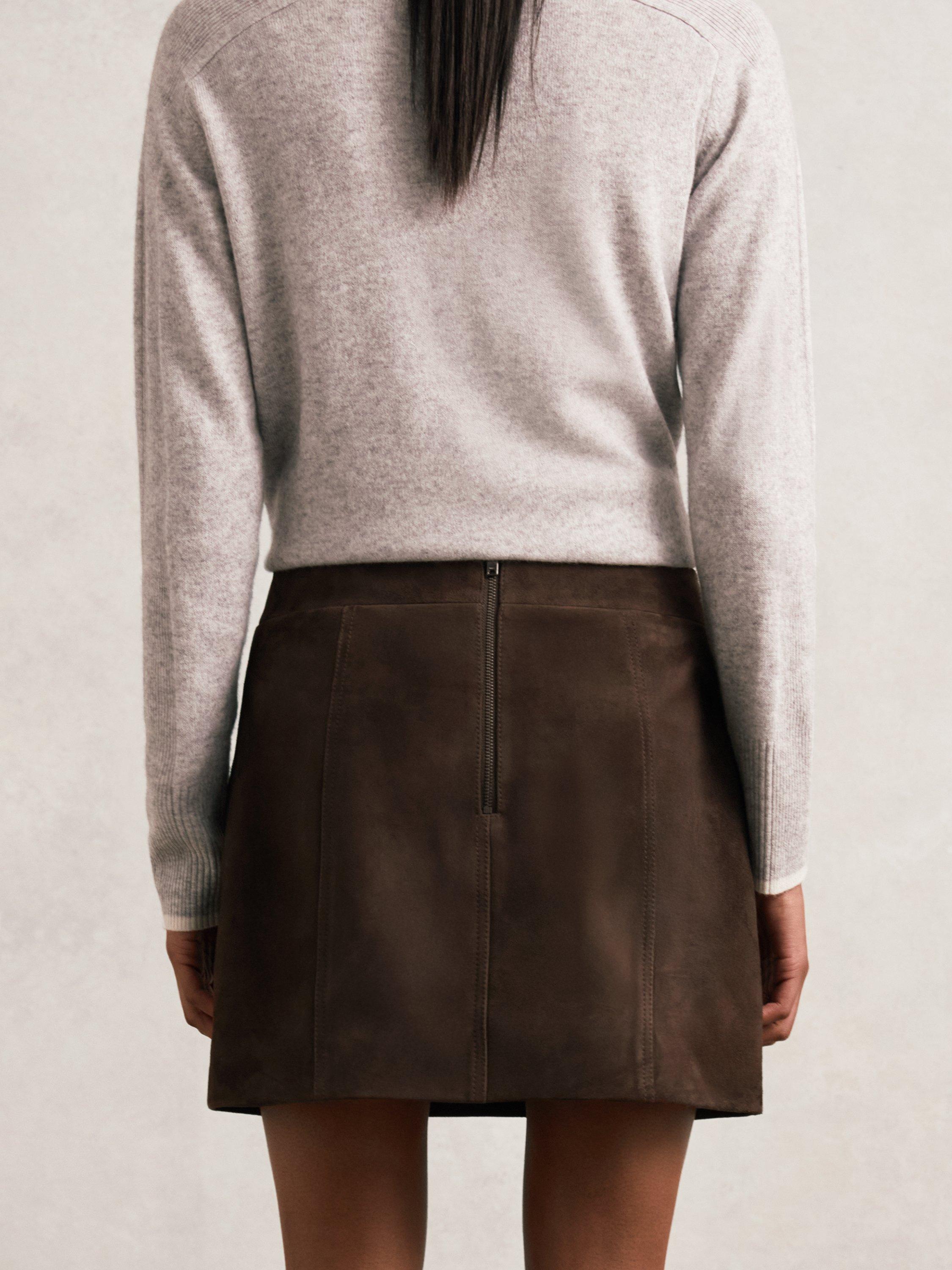 Product image 5 of 5, which shows Reiss Vida Pure Suede Mini Skirt, Chocolate Brown, 6