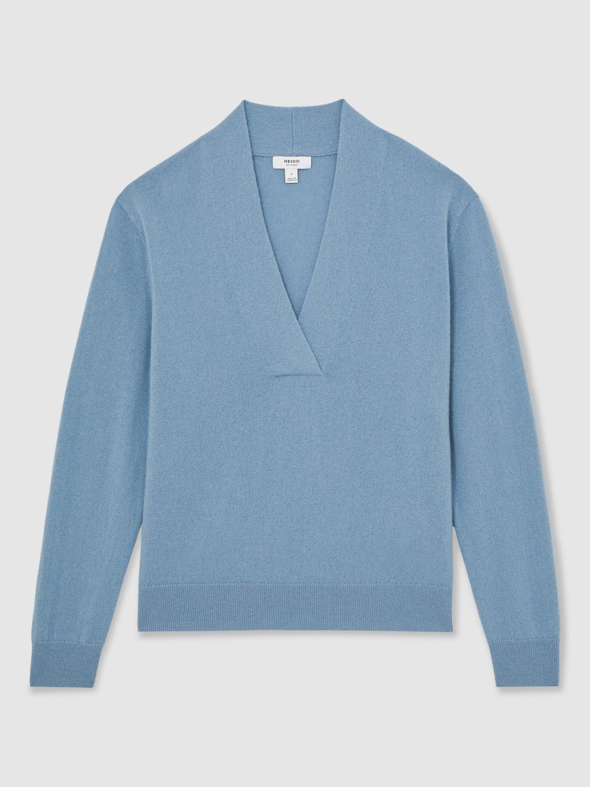 Product image 3 of 5, which shows Reiss Mia Pure Cashmere Jumper, Blue, XS