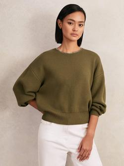 Reiss Nadia Embellished Neck Wool Blend Jumper, Sage Green, Sage Green