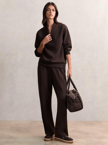 Reiss Annabel Cross Neck Top, Dark Chocolate, Dark Chocolate