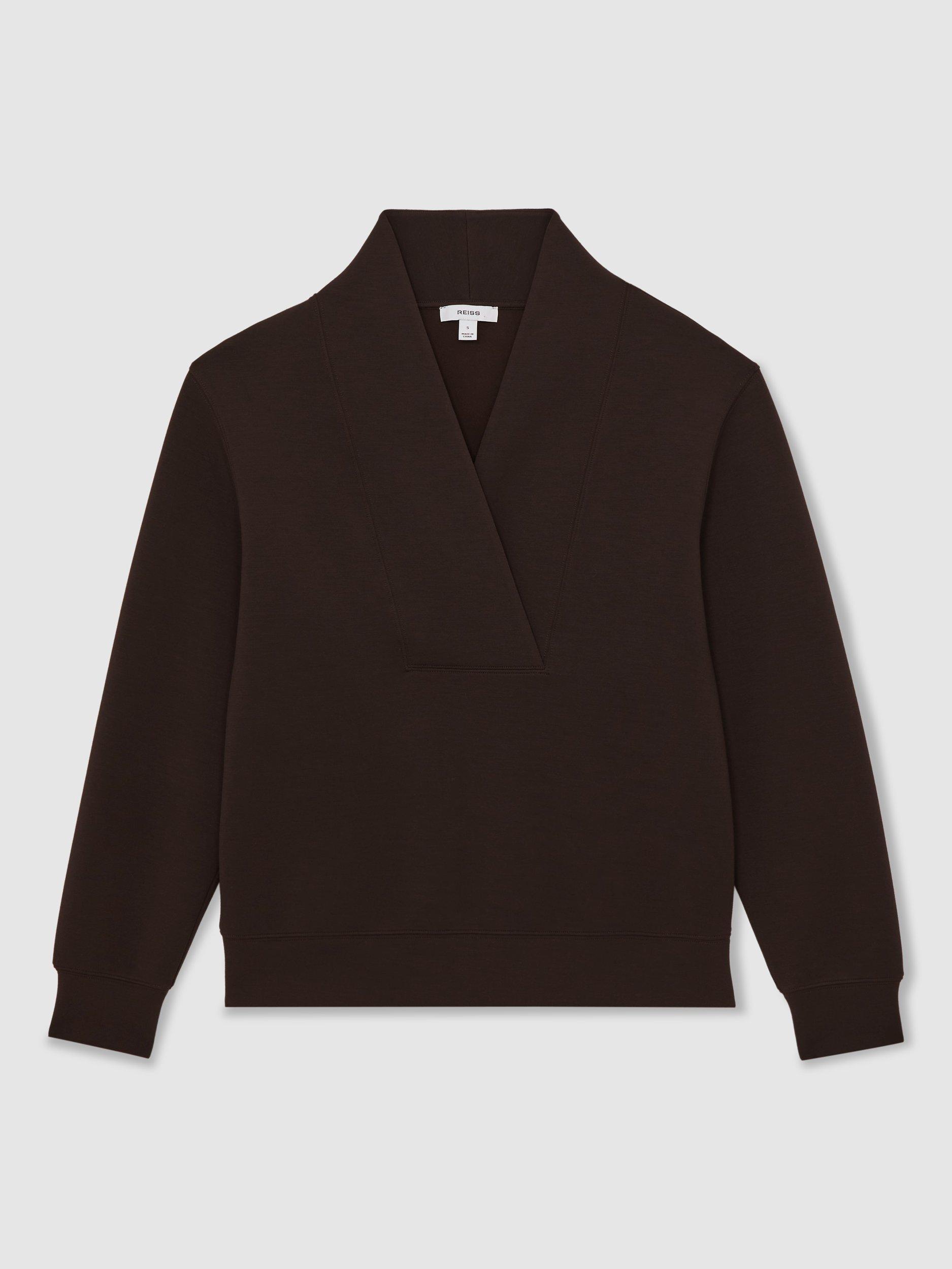 Product image 3 of 5, which shows Reiss Annabel Cross Neck Top, Dark Chocolate, XS