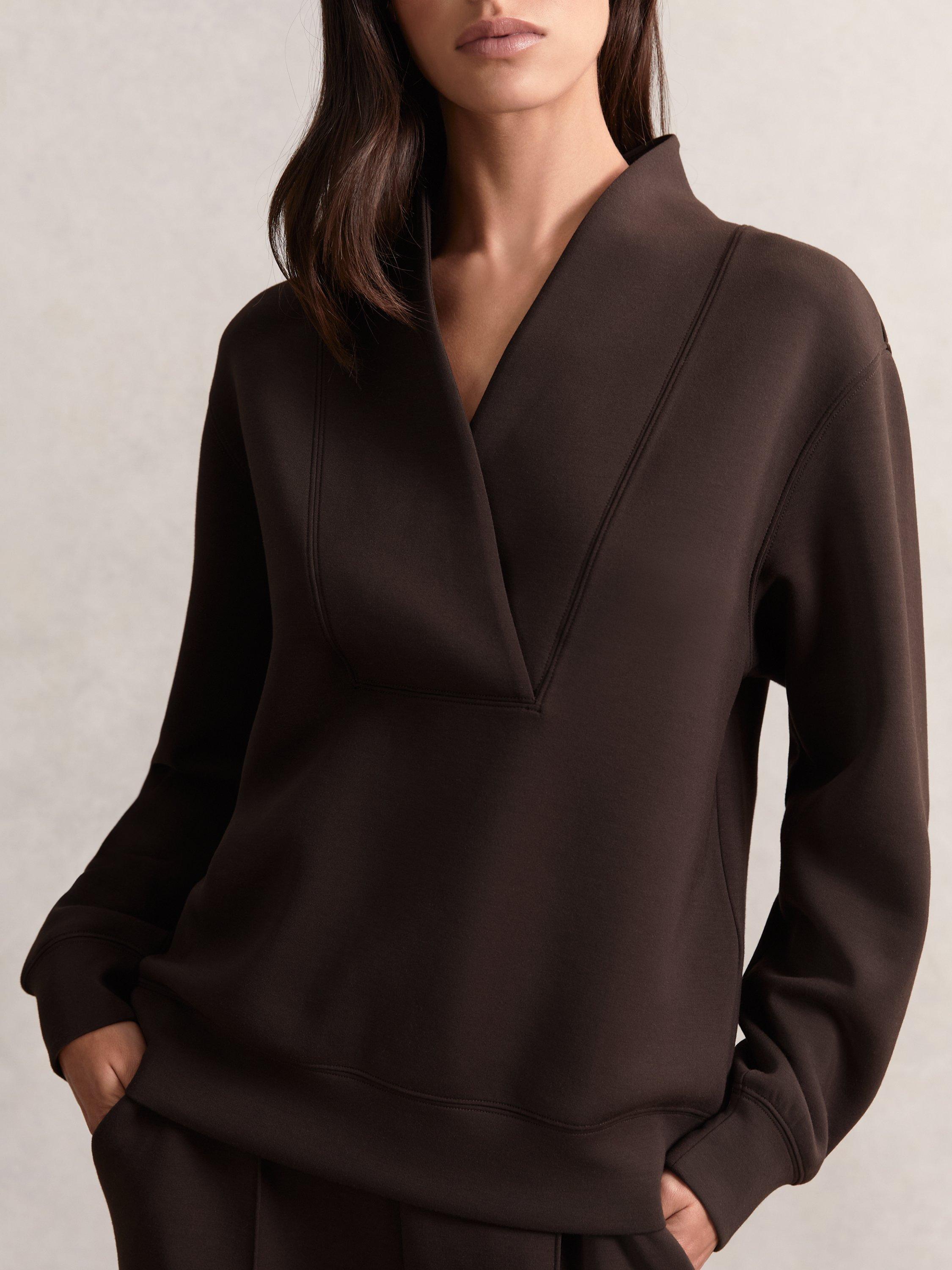 Product image 4 of 5, which shows Reiss Annabel Cross Neck Top, Dark Chocolate, XS