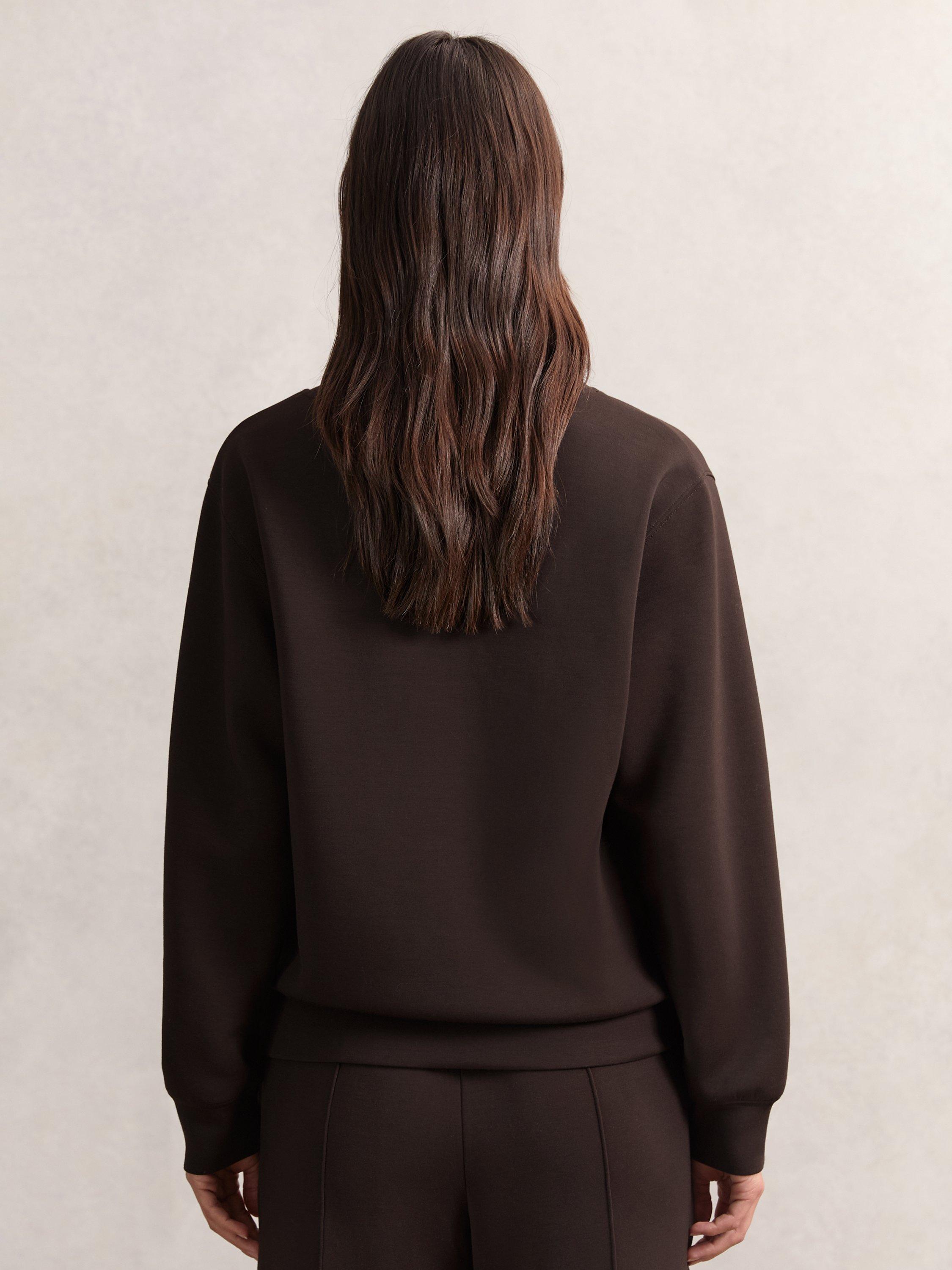Product image 5 of 5, which shows Reiss Annabel Cross Neck Top, Dark Chocolate, XS