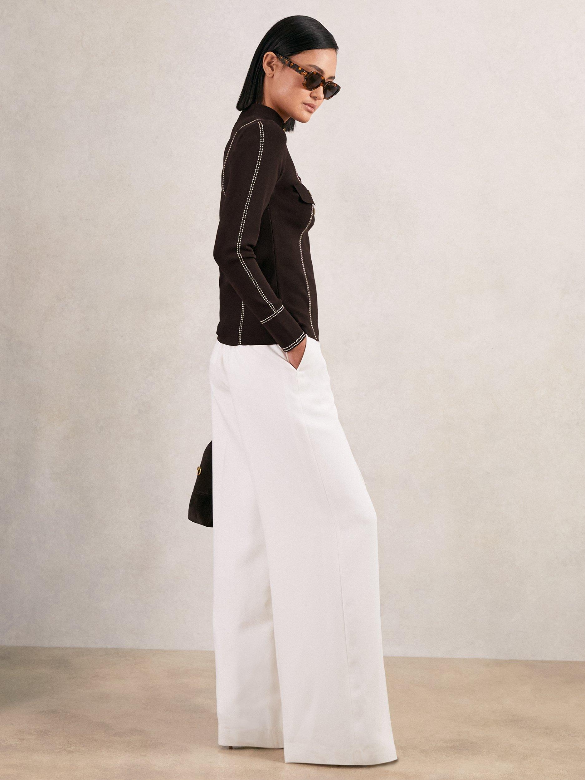 Product image 4 of 5, which shows Reiss Eva Button Detail Top, Burgundy, XS