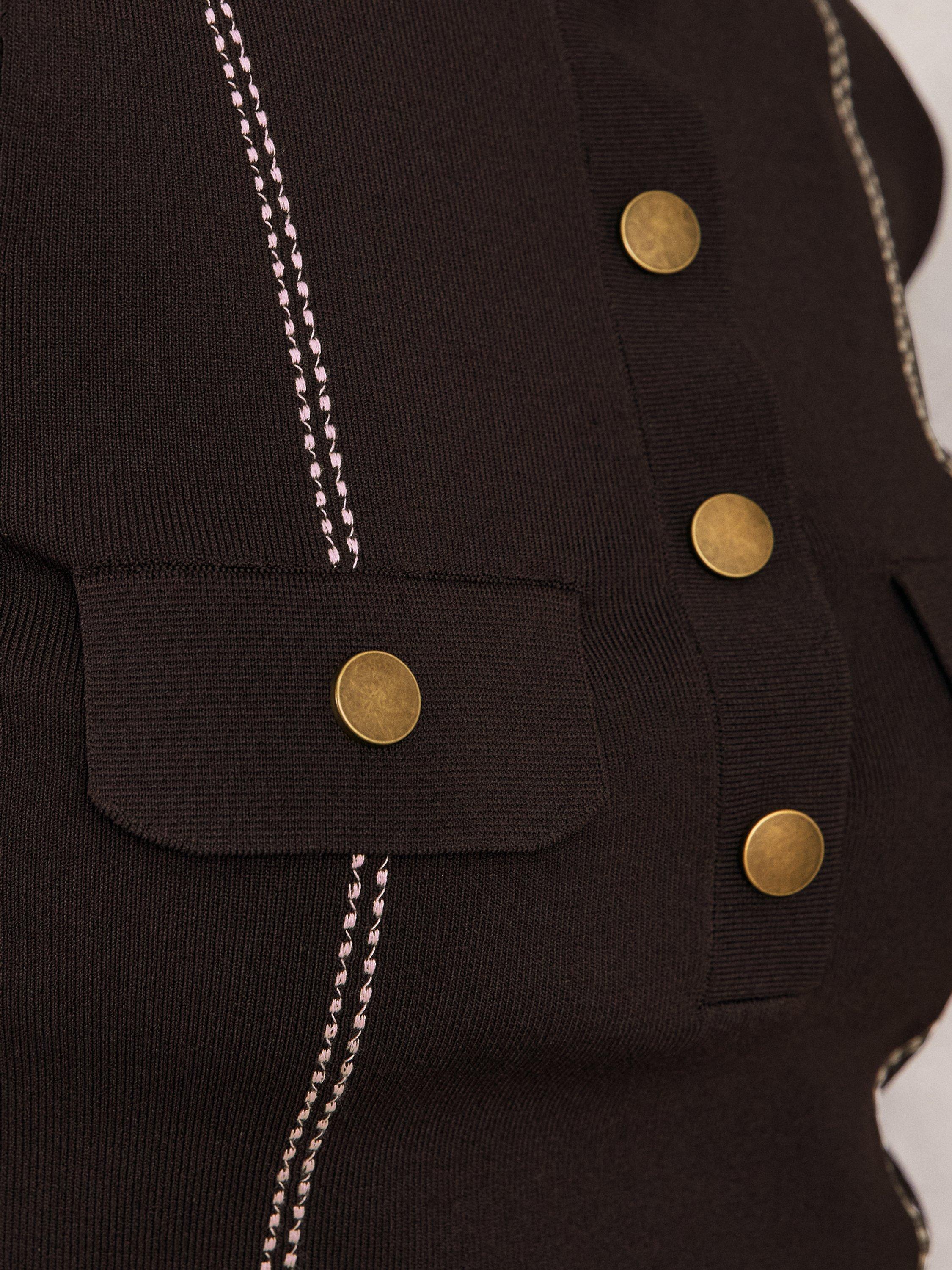 Product image 5 of 5, which shows Reiss Eva Button Detail Top, Burgundy, XS