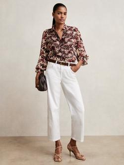 Reiss Jules Abstract Ruffle Shirt, Burgundy/Cream, Burgundy/Cream