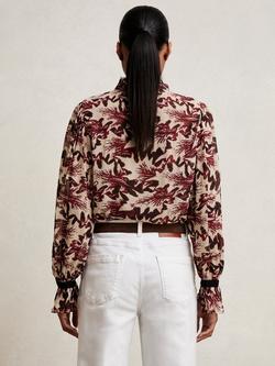 Reiss Jules Abstract Ruffle Shirt, Burgundy/Cream - view 2, Burgundy/Cream