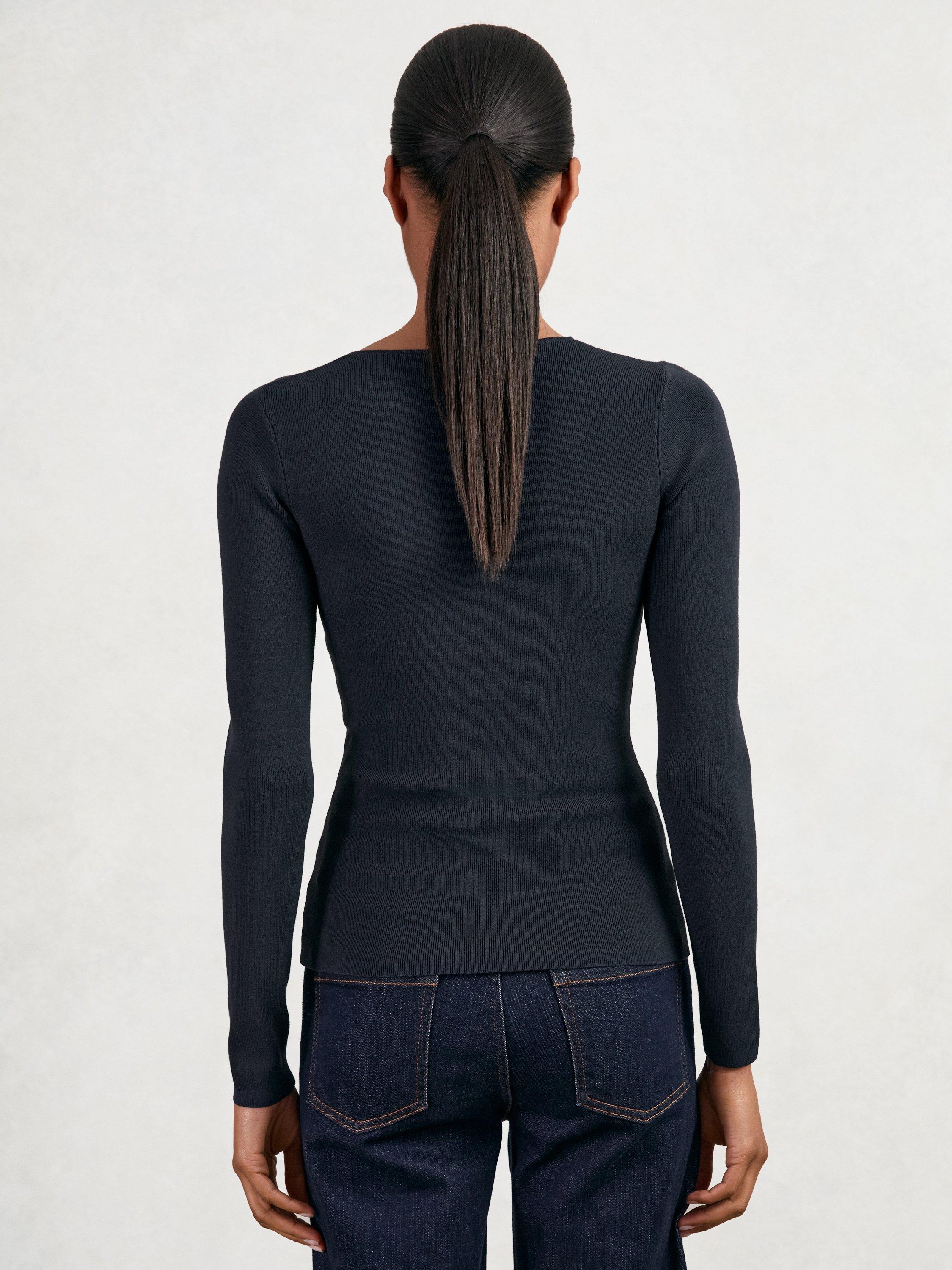 Product image 2 of 5, which shows Reiss Tilly Keyhole Cut Out Knit Top, Navy, XS