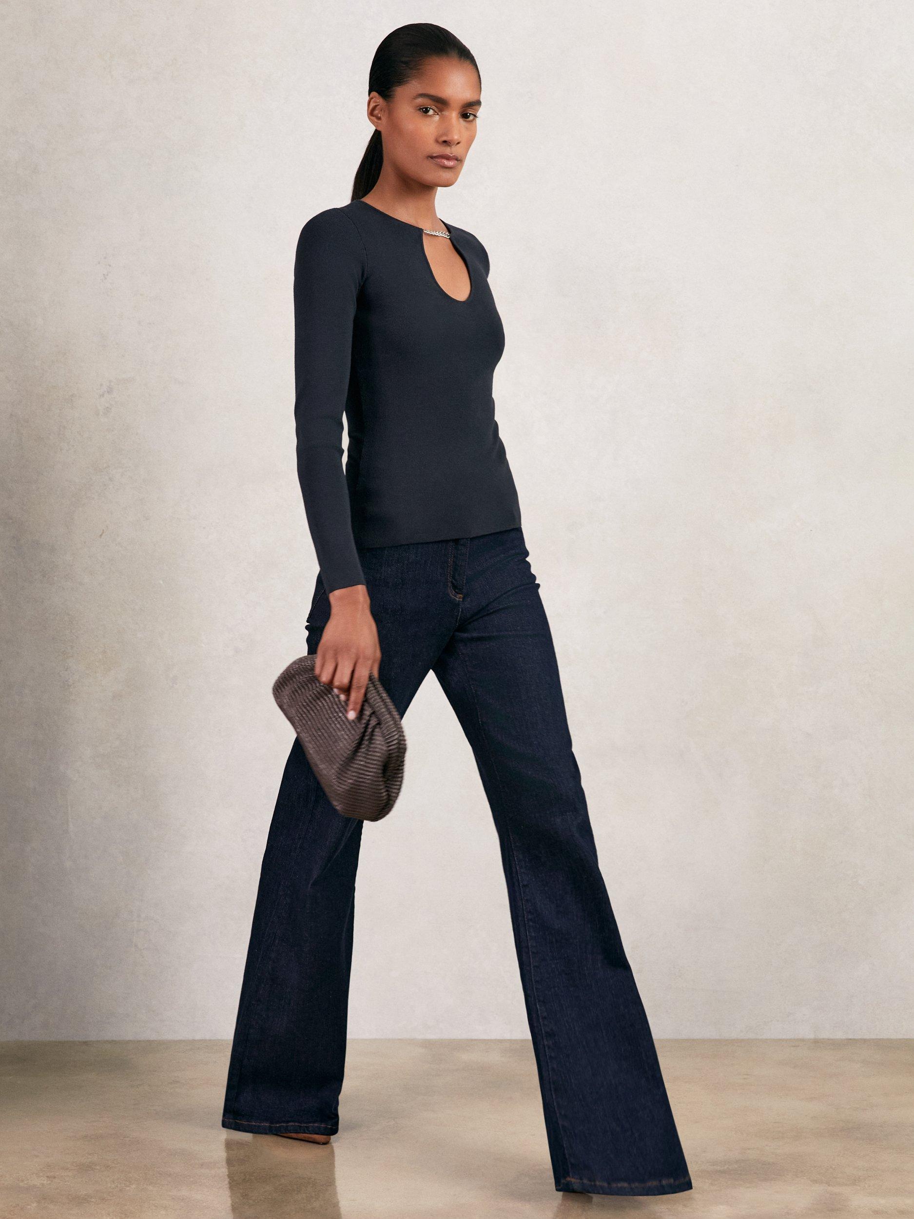 Product image 4 of 5, which shows Reiss Tilly Keyhole Cut Out Knit Top, Navy, XS