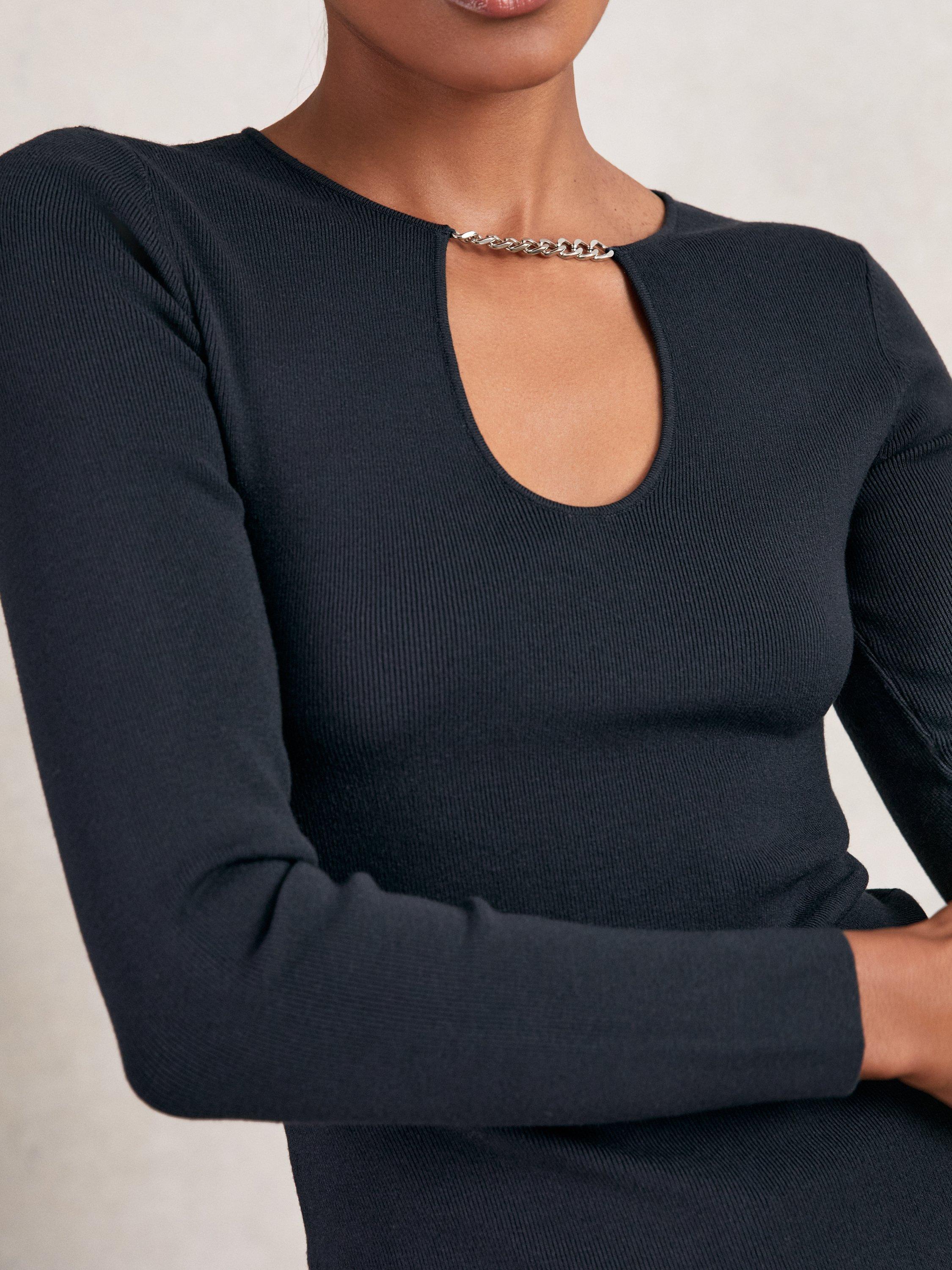 Product image 5 of 5, which shows Reiss Tilly Keyhole Cut Out Knit Top, Navy, XS