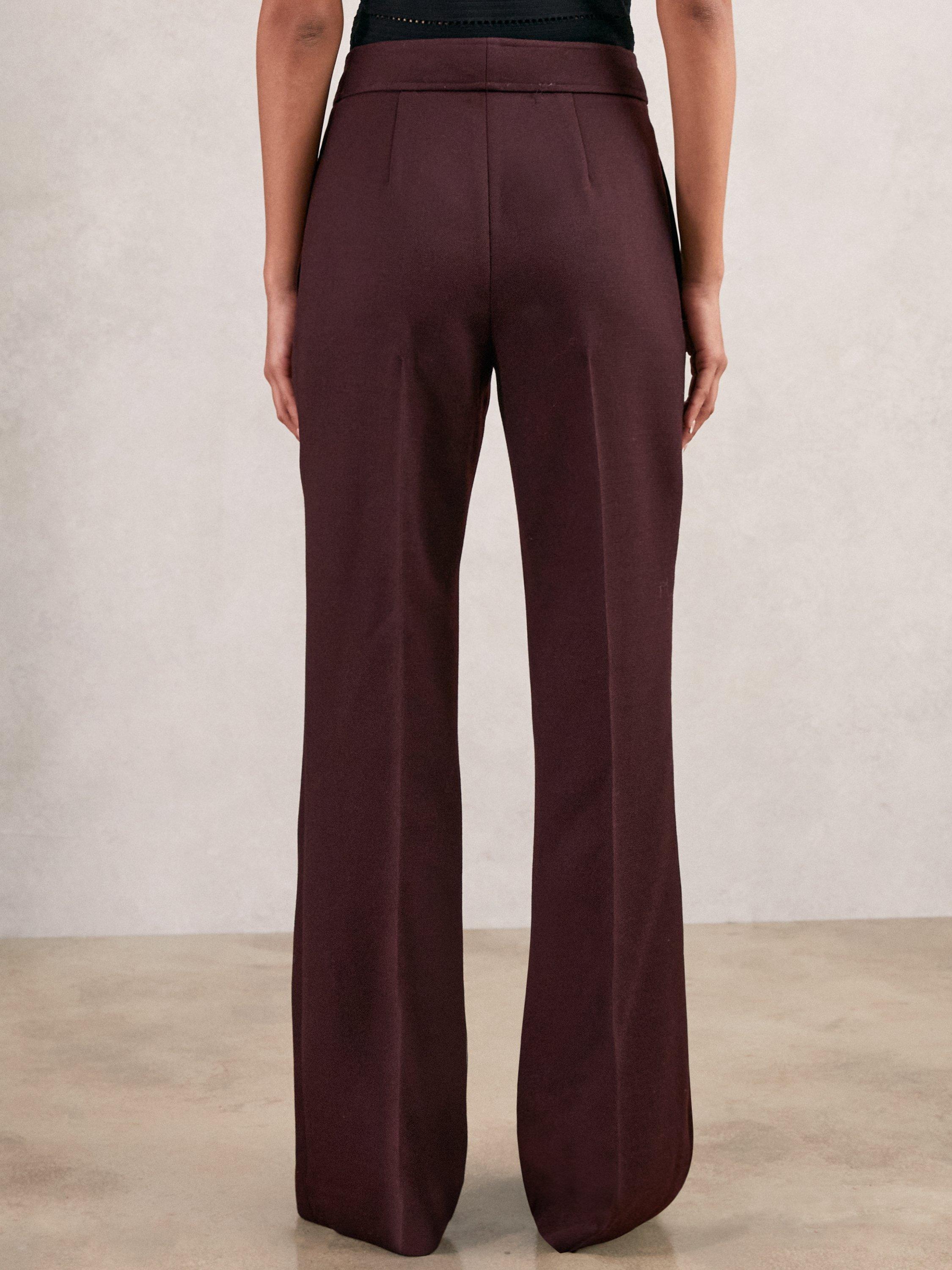Product image 2 of 5, which shows Reiss Lily Wool Blend Flared Trousers, Burgundy, 8R
