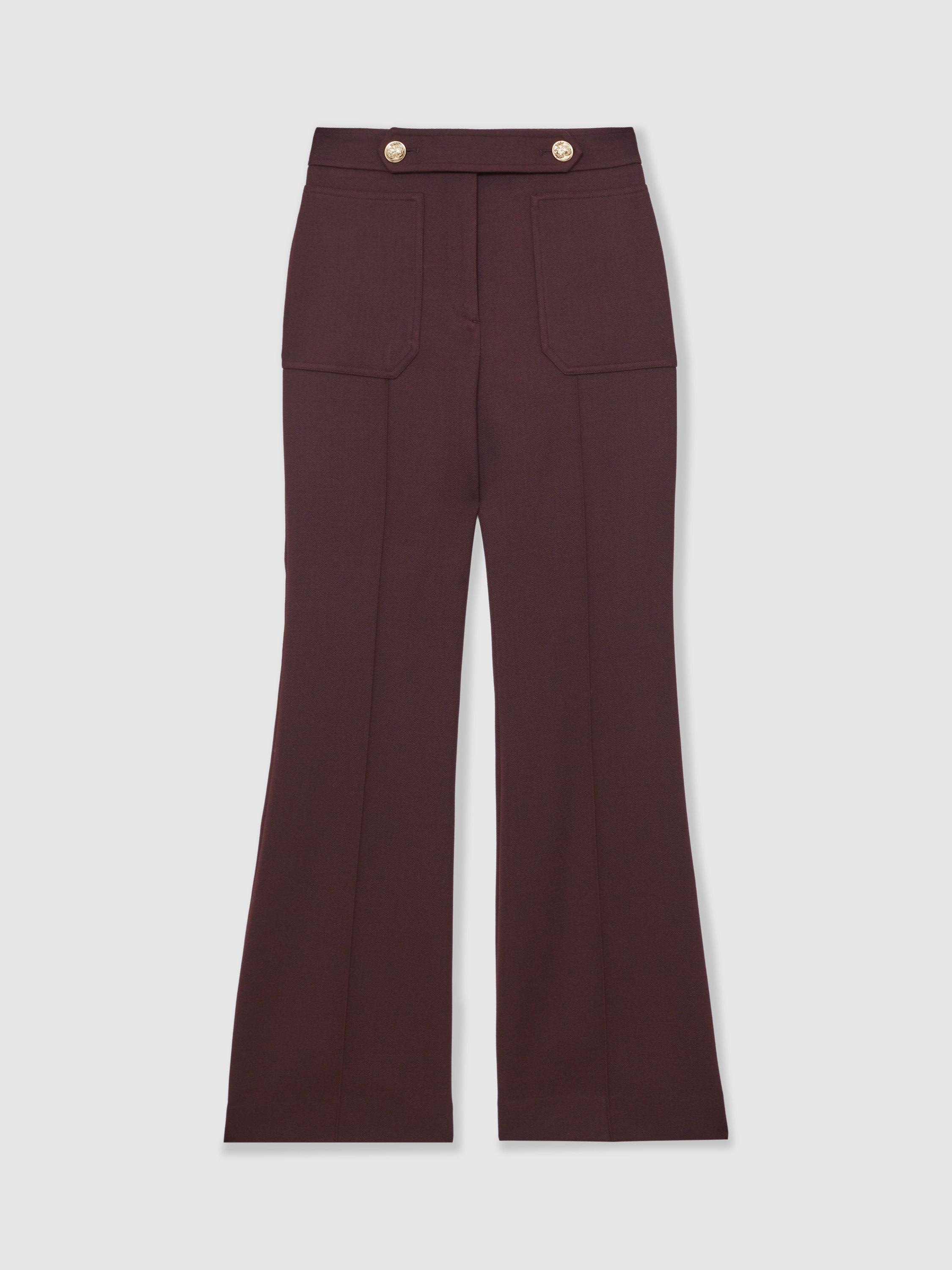 Product image 3 of 5, which shows Reiss Lily Wool Blend Flared Trousers, Burgundy, 8R