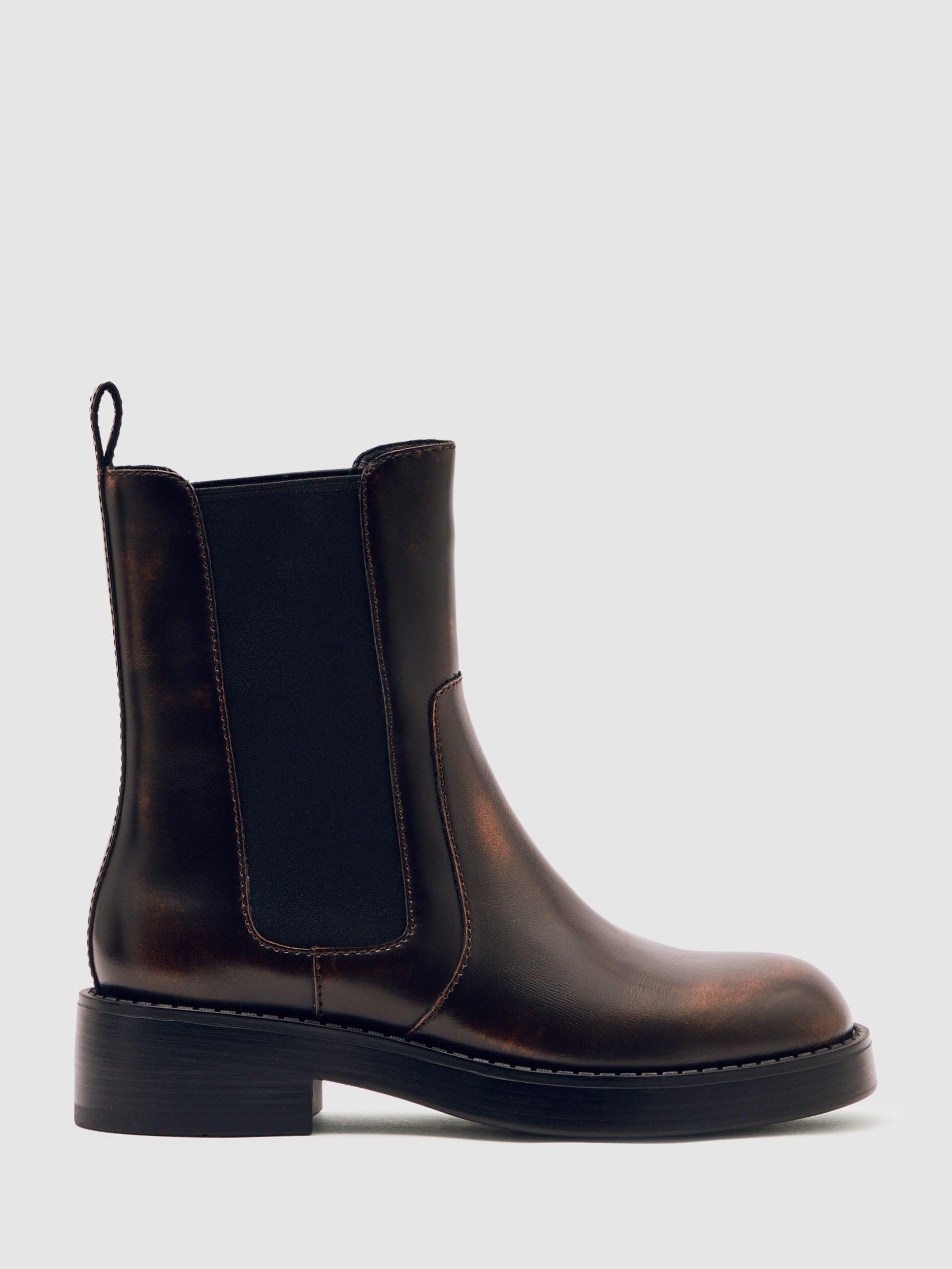 Product image 1 of 5, which shows Reiss Phoebe Leather Ankle Boots, Brown, 3