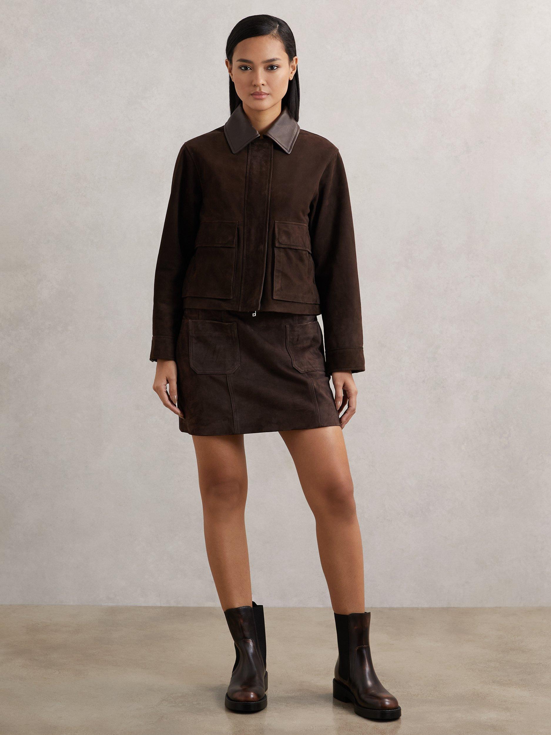 Product image 3 of 5, which shows Reiss Phoebe Leather Ankle Boots, Brown, 3