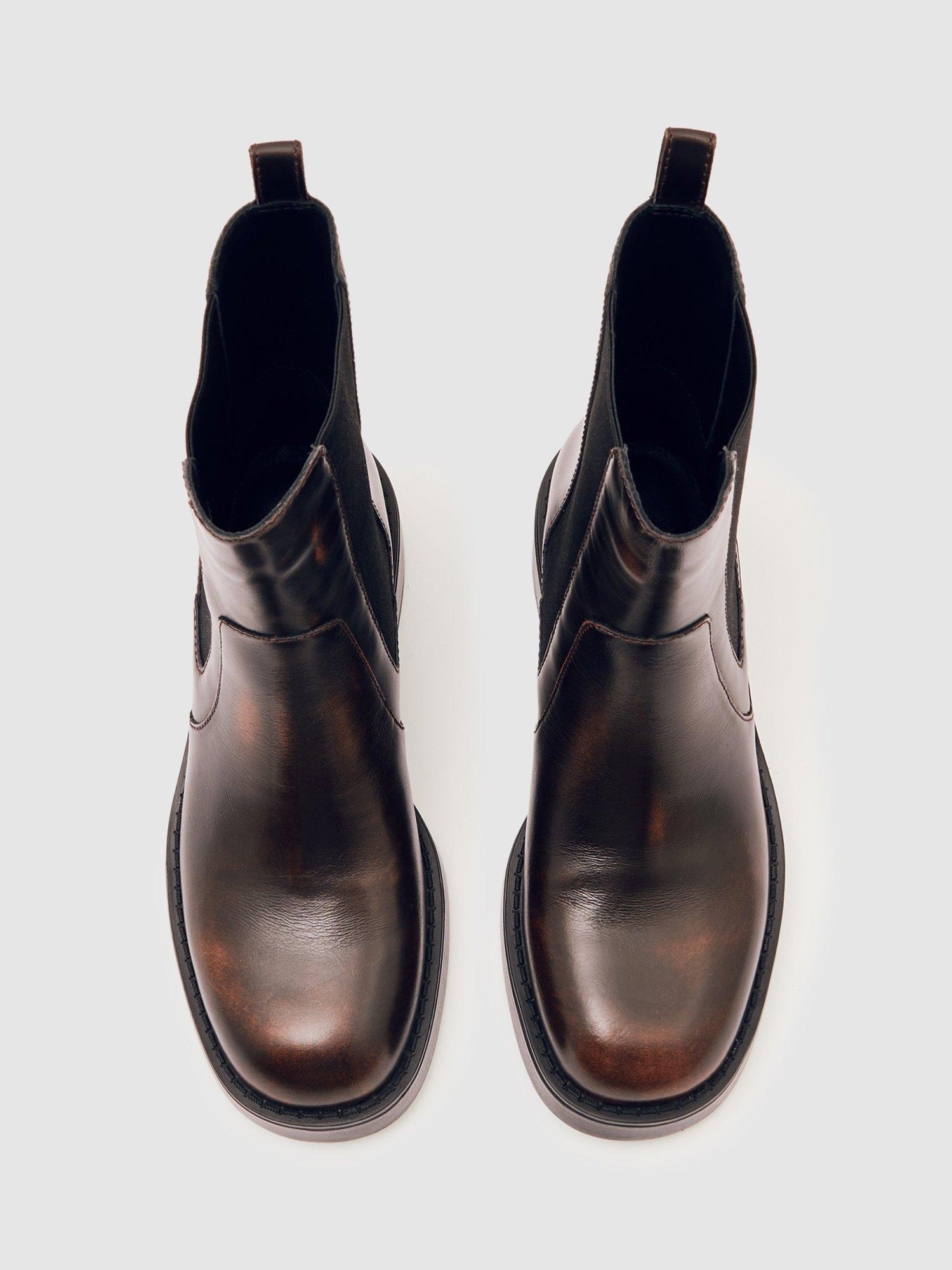 Product image 4 of 5, which shows Reiss Phoebe Leather Ankle Boots, Brown, 3