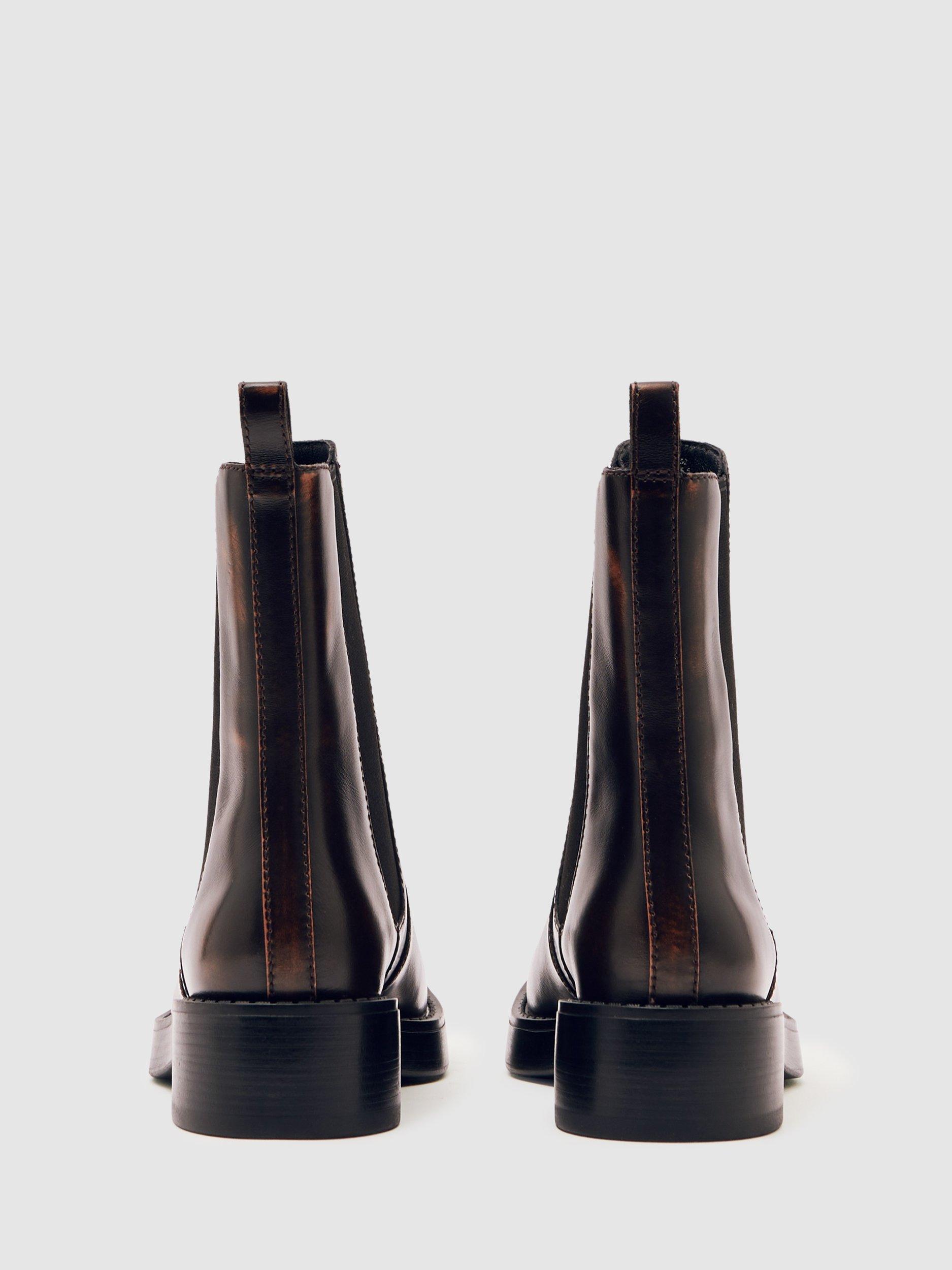 Product image 5 of 5, which shows Reiss Phoebe Leather Ankle Boots, Brown, 3