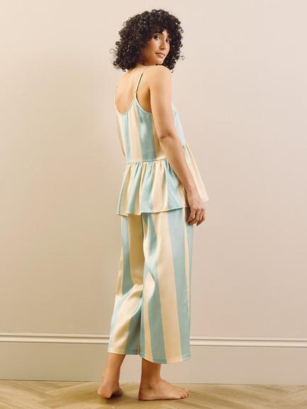 Their Nibs Stripe Satin Cami Cropped Pyjama Set, Pink - view 2, Pink