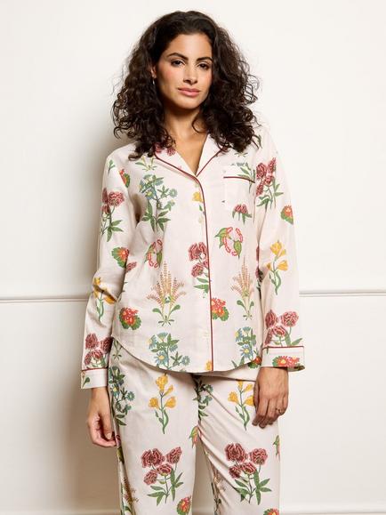 Their Nibs Wallpaper Floral Button Down Long Pyjama Set, Natural, Natural