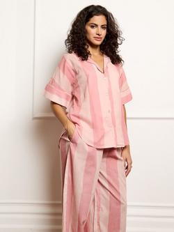Their Nibs Stripe Button Down Long Pyjama Set, Pink, Pink