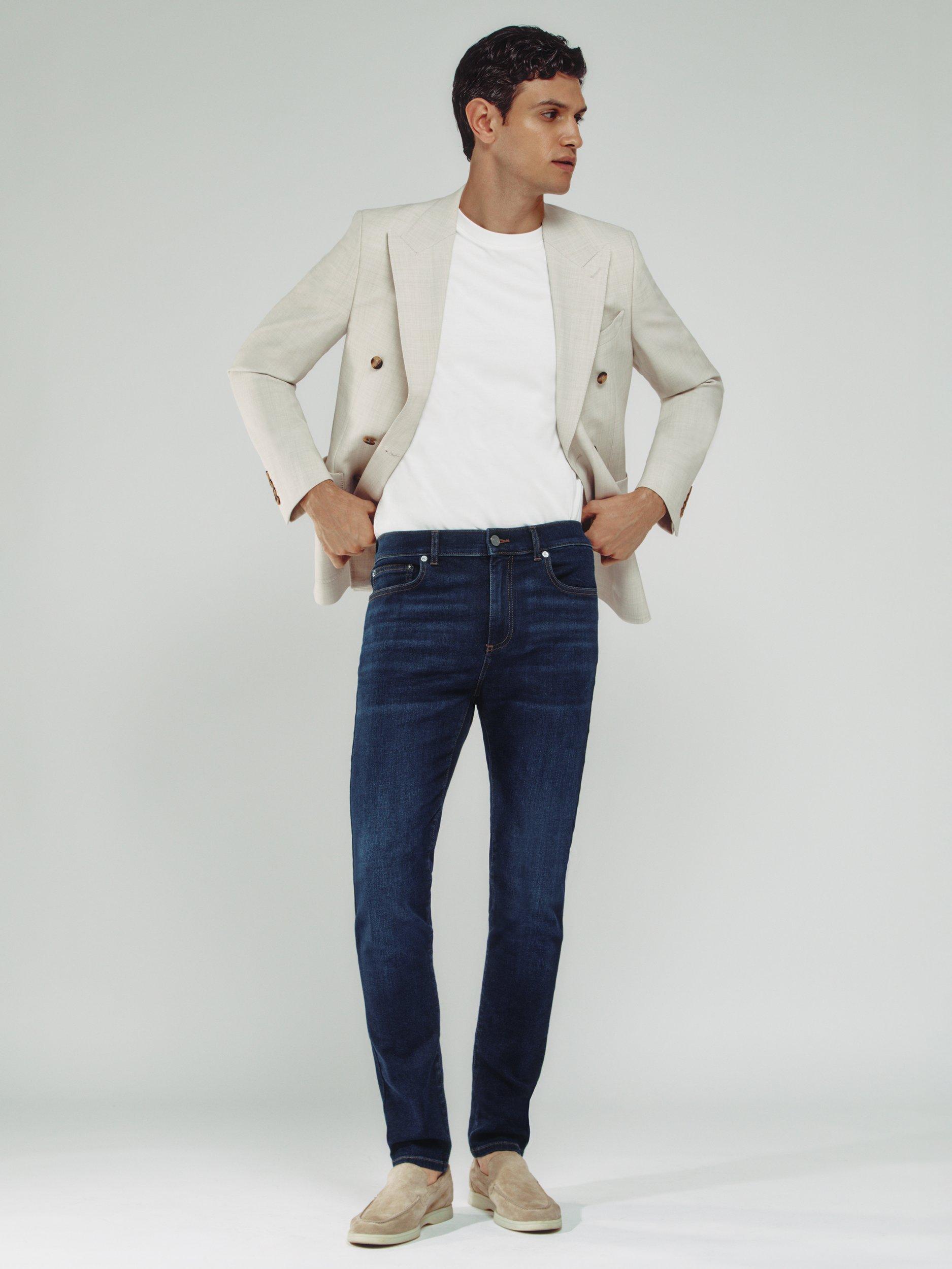 Product image 5 of 5, which shows Reiss Bleaker Slim Fit Washed Denim Jeans, Washed Dark Indigo, 28R