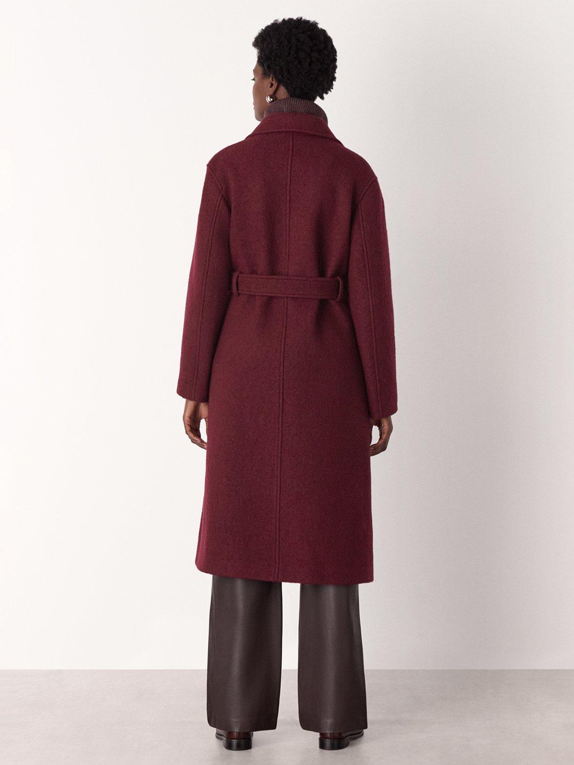 Product image 2 of 5, which shows Whistles Long Belted Pure Wool Coat, Burgundy, 8