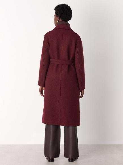 Whistles Long Belted Pure Wool Coat, Burgundy - view 2, Burgundy
