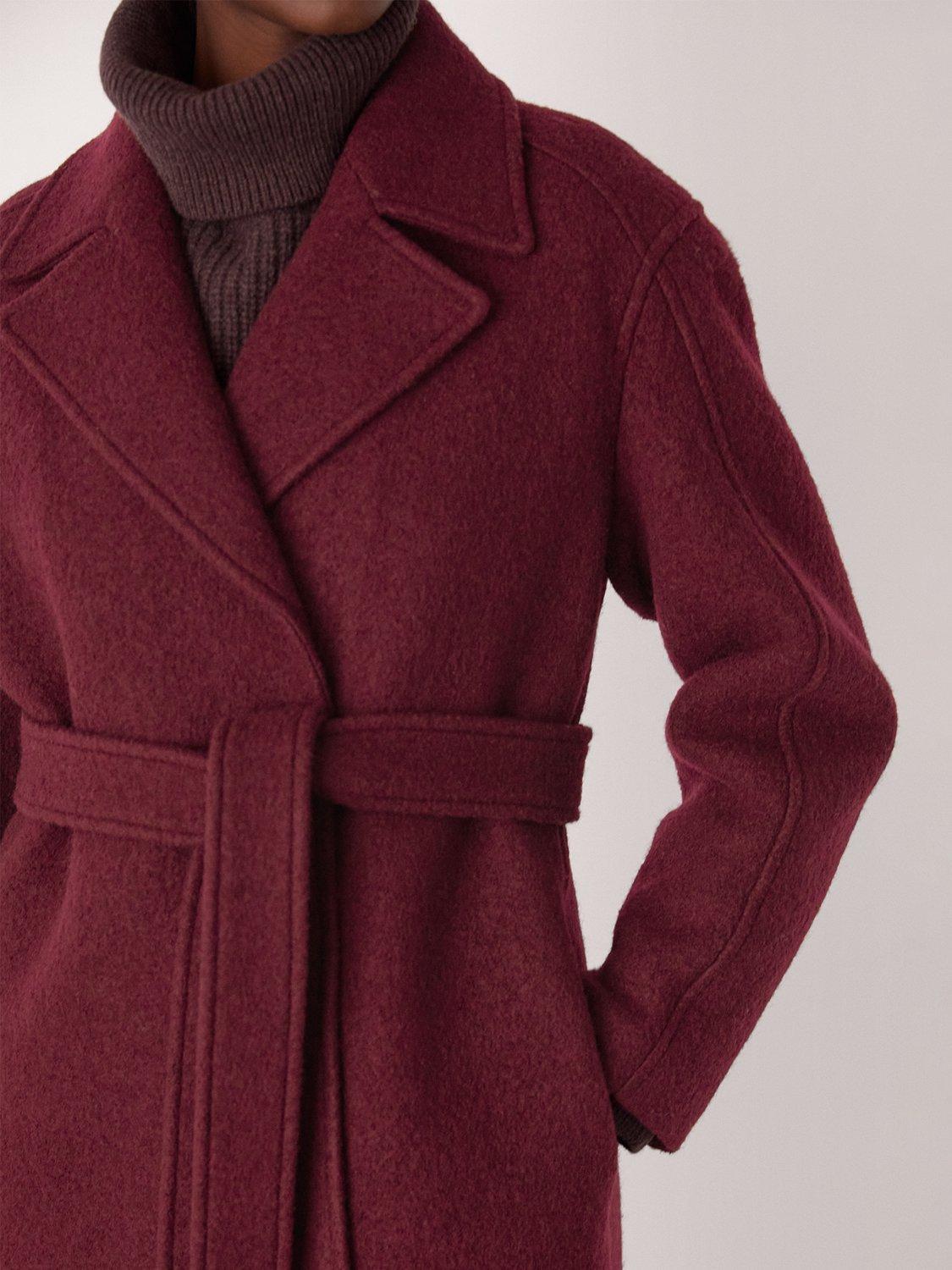 Product image 4 of 5, which shows Whistles Long Belted Pure Wool Coat, Burgundy, 8