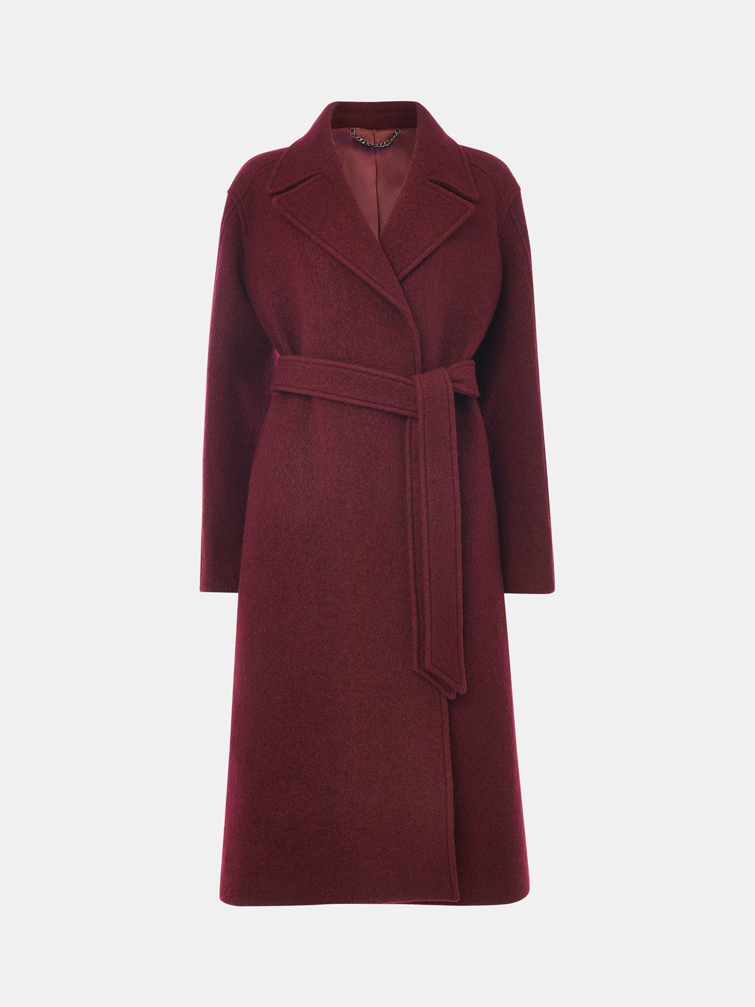 Product image 5 of 5, which shows Whistles Long Belted Pure Wool Coat, Burgundy, 8