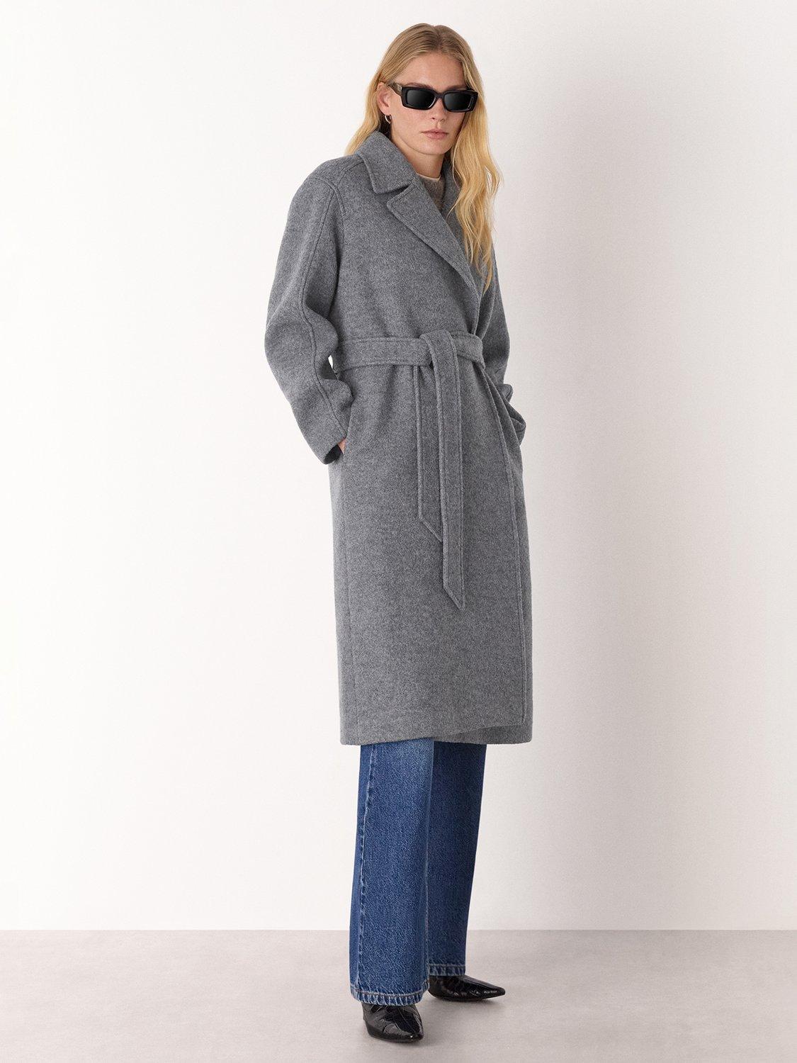 Product image 1 of 5, which shows Whistles Long Belted Pure Wool Coat, Grey, 6