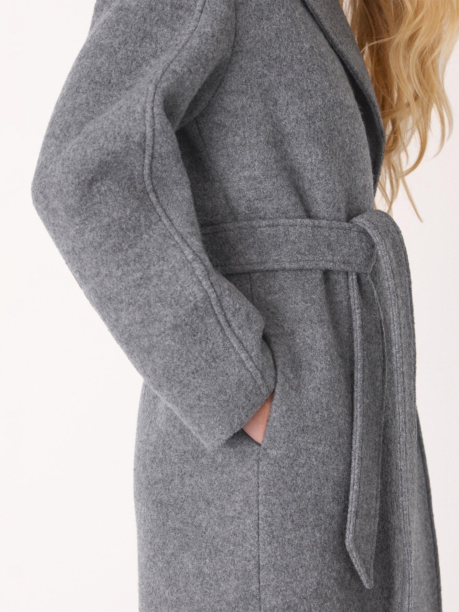 Product image 4 of 5, which shows Whistles Long Belted Pure Wool Coat, Grey, 6