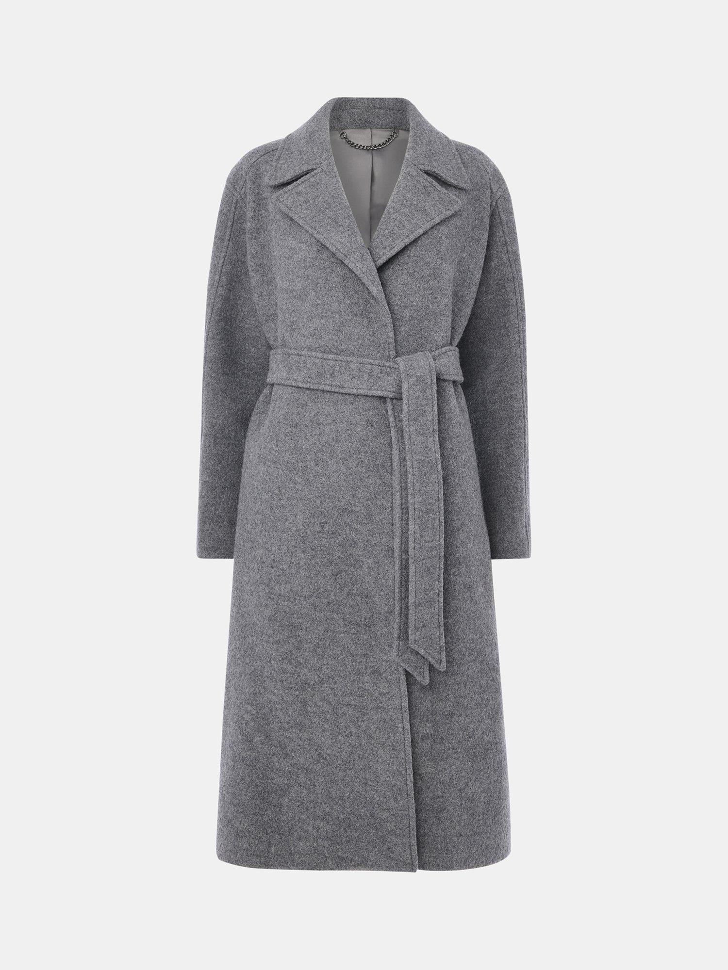 Product image 5 of 5, which shows Whistles Long Belted Pure Wool Coat, Grey, 6