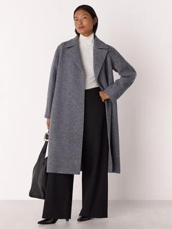 Whistles Petite Long Belted Pure Wool Coat, Grey, Grey