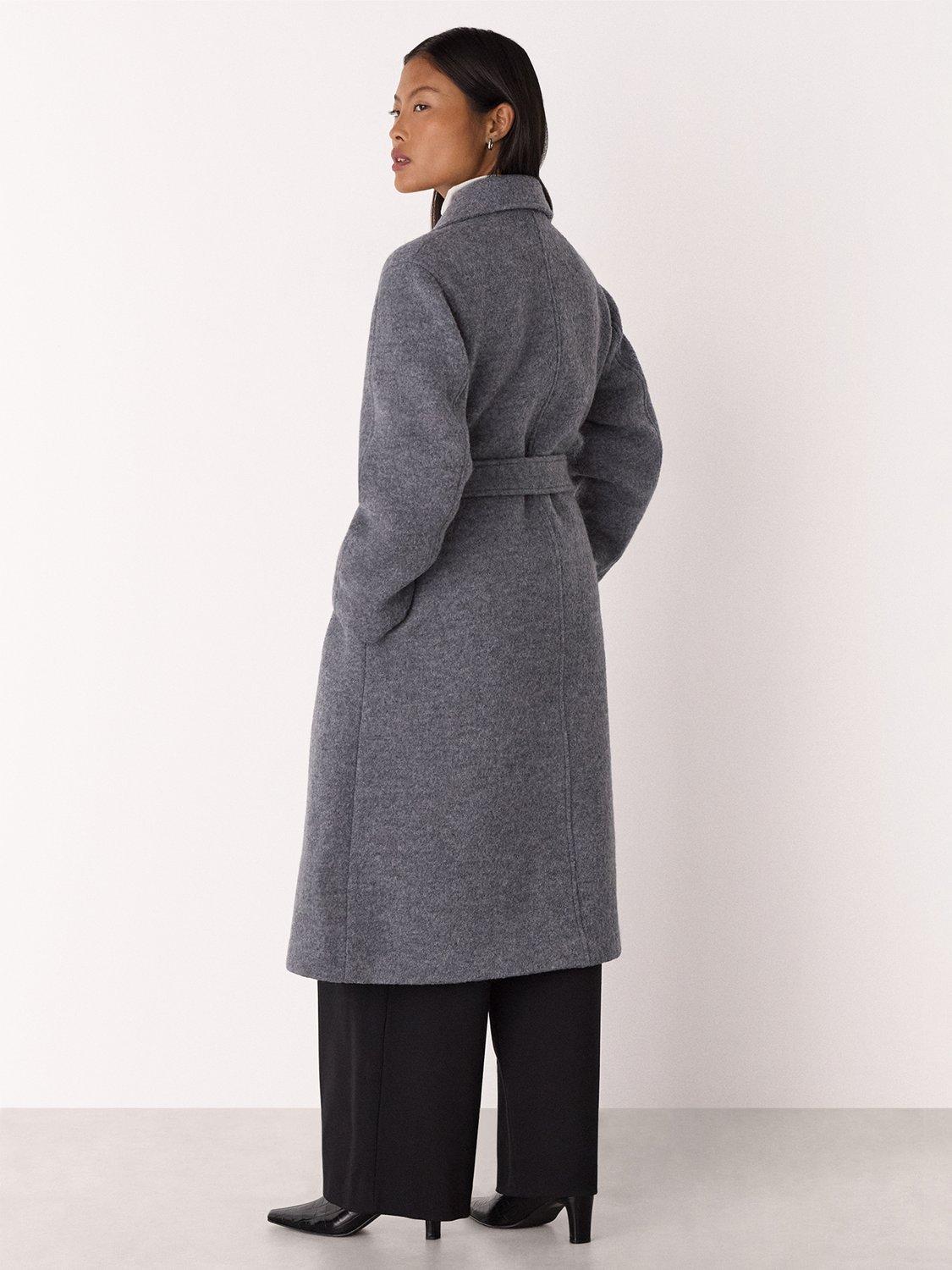 Product image 2 of 4, which shows Whistles Petite Long Belted Pure Wool Coat, Grey, 6