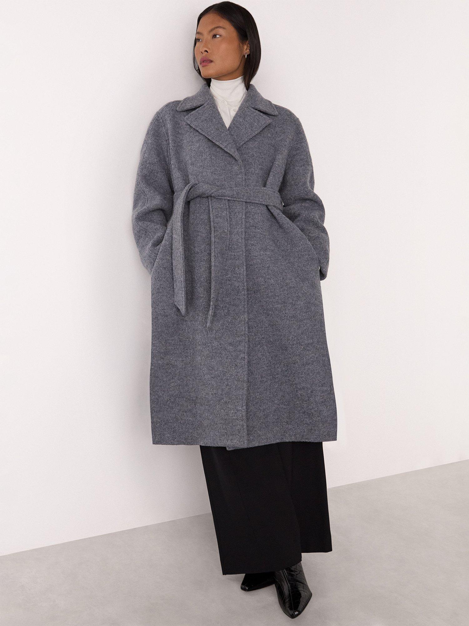 Product image 3 of 4, which shows Whistles Petite Long Belted Pure Wool Coat, Grey, 6