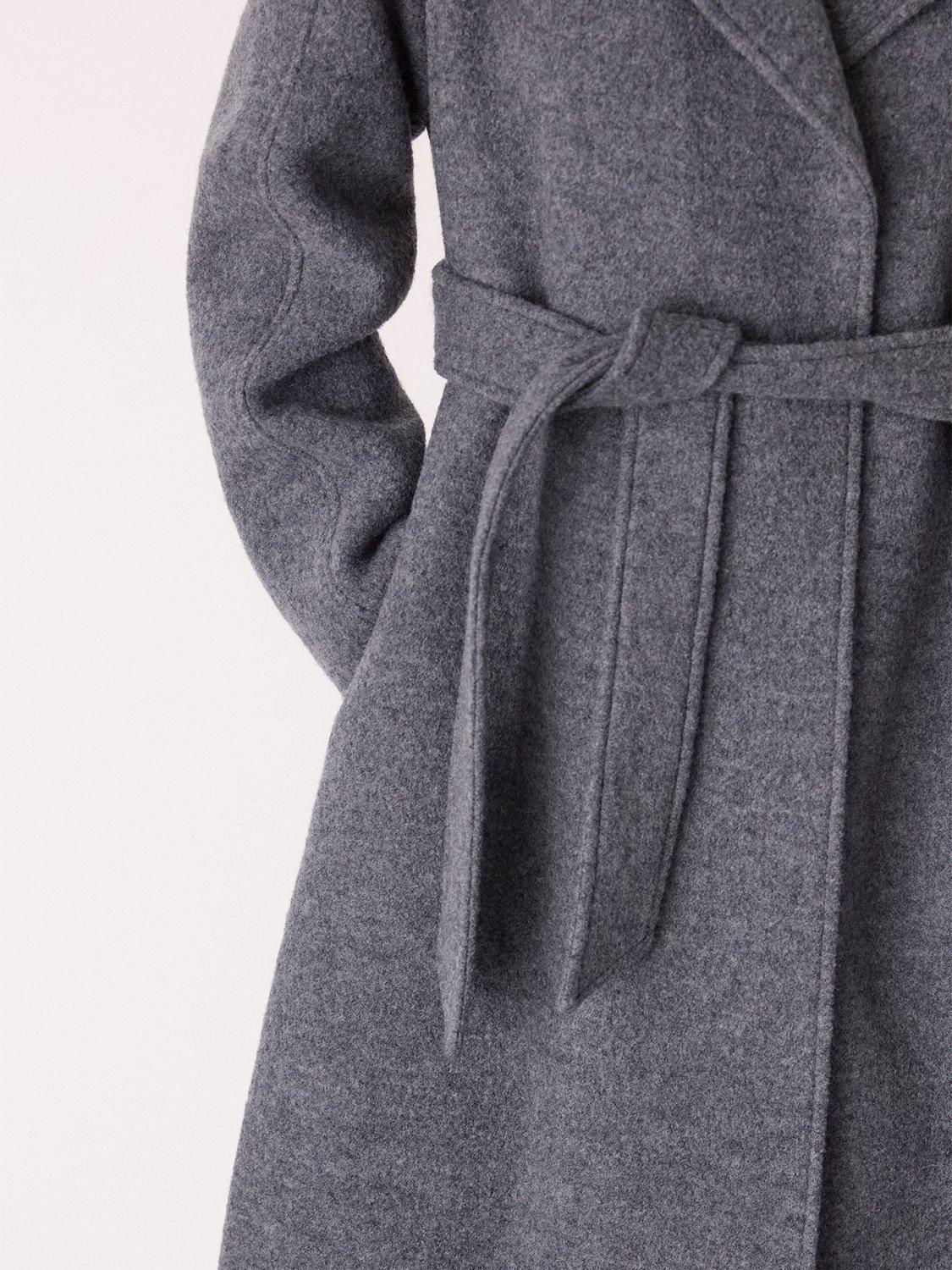 Product image 4 of 4, which shows Whistles Petite Long Belted Pure Wool Coat, Grey, 6